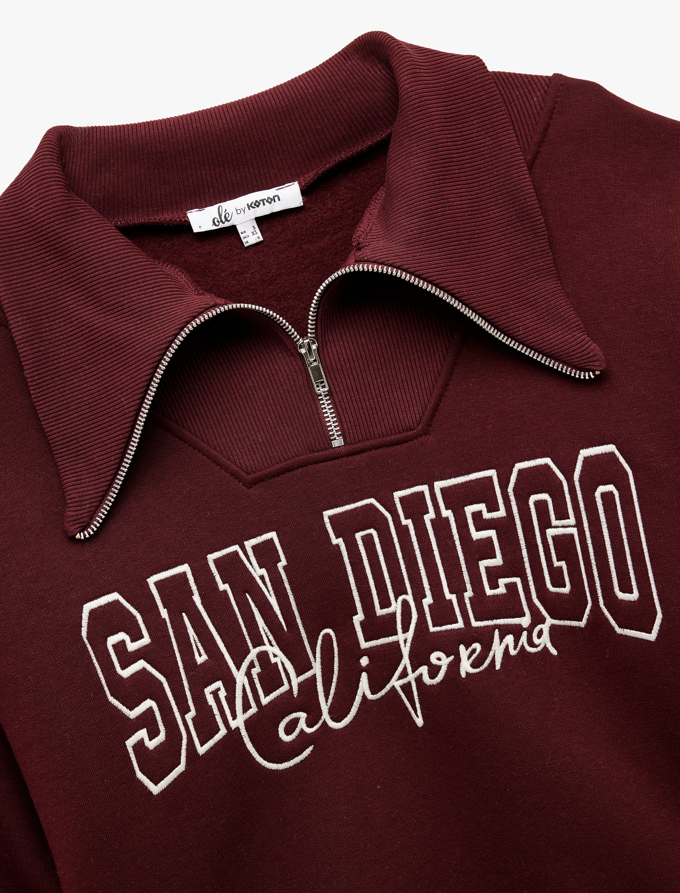   Şardonlu Uzun Kollu Baskılı Yarım Fermuarlı Oversize Sweatshirt