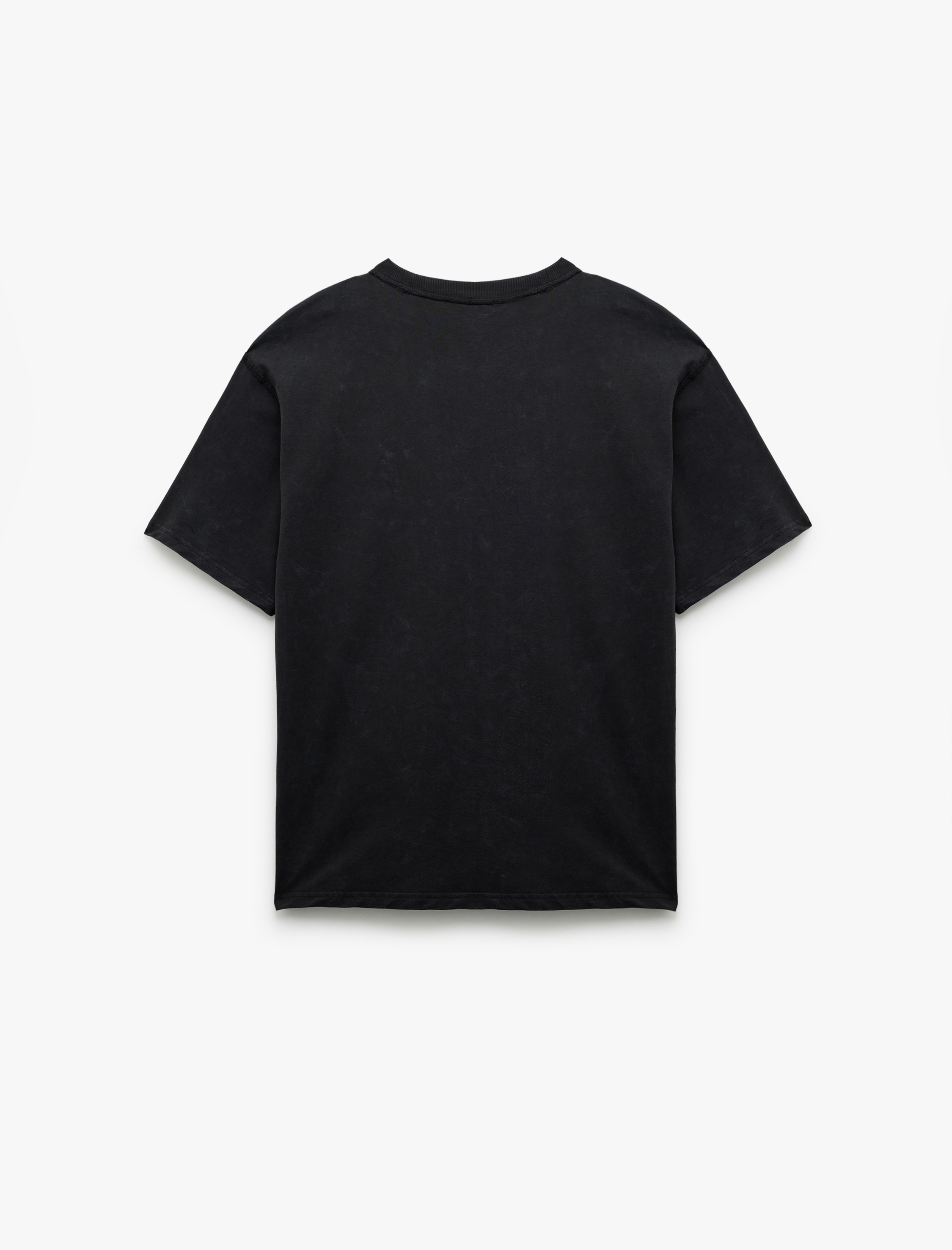   Pamuklu Kısa Kollu Bisiklet Yaka Tok Kumaş Baskılı Yıkamalı Oversize Tişört