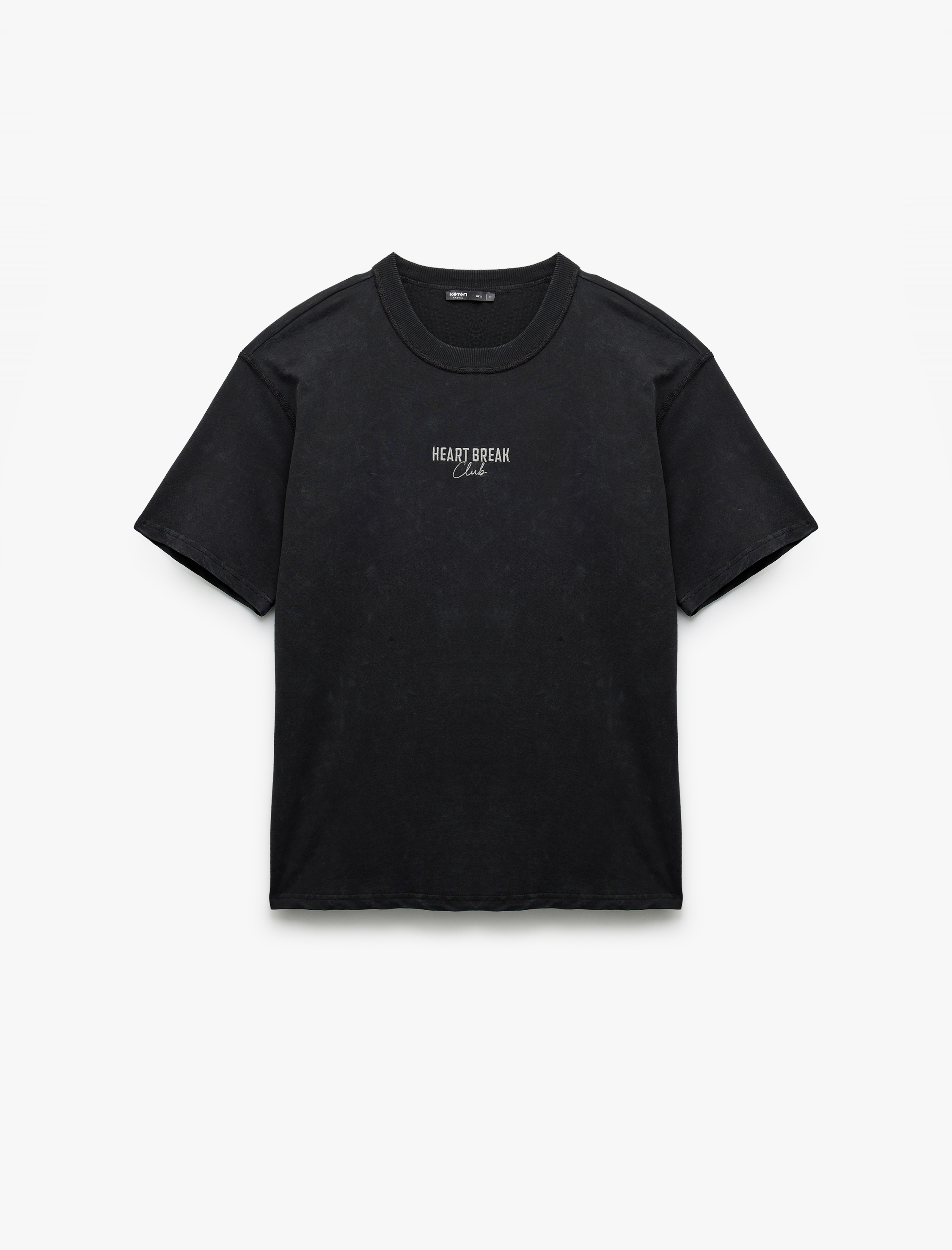   Pamuklu Kısa Kollu Bisiklet Yaka Tok Kumaş Baskılı Yıkamalı Oversize Tişört