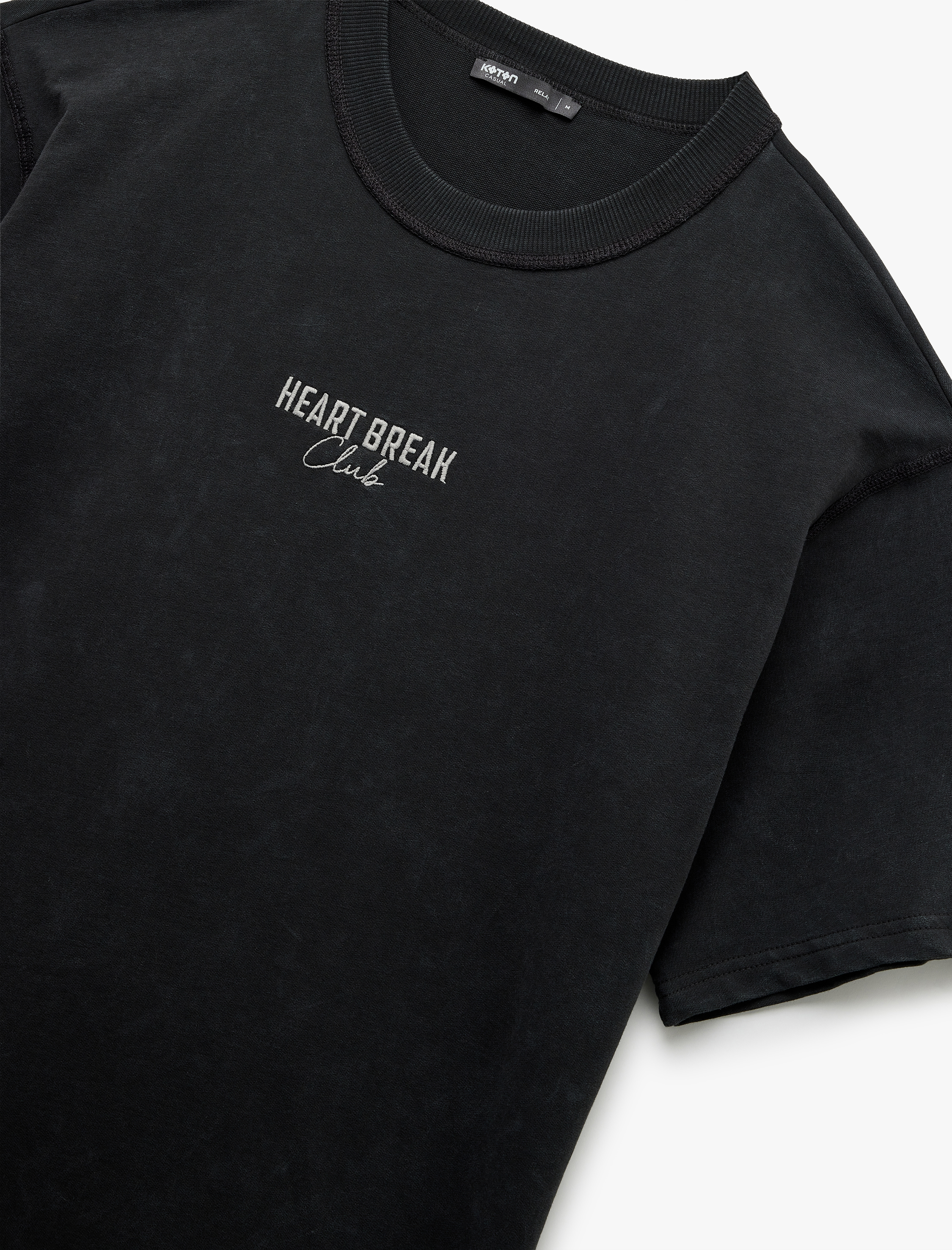   Pamuklu Kısa Kollu Bisiklet Yaka Tok Kumaş Baskılı Yıkamalı Oversize Tişört