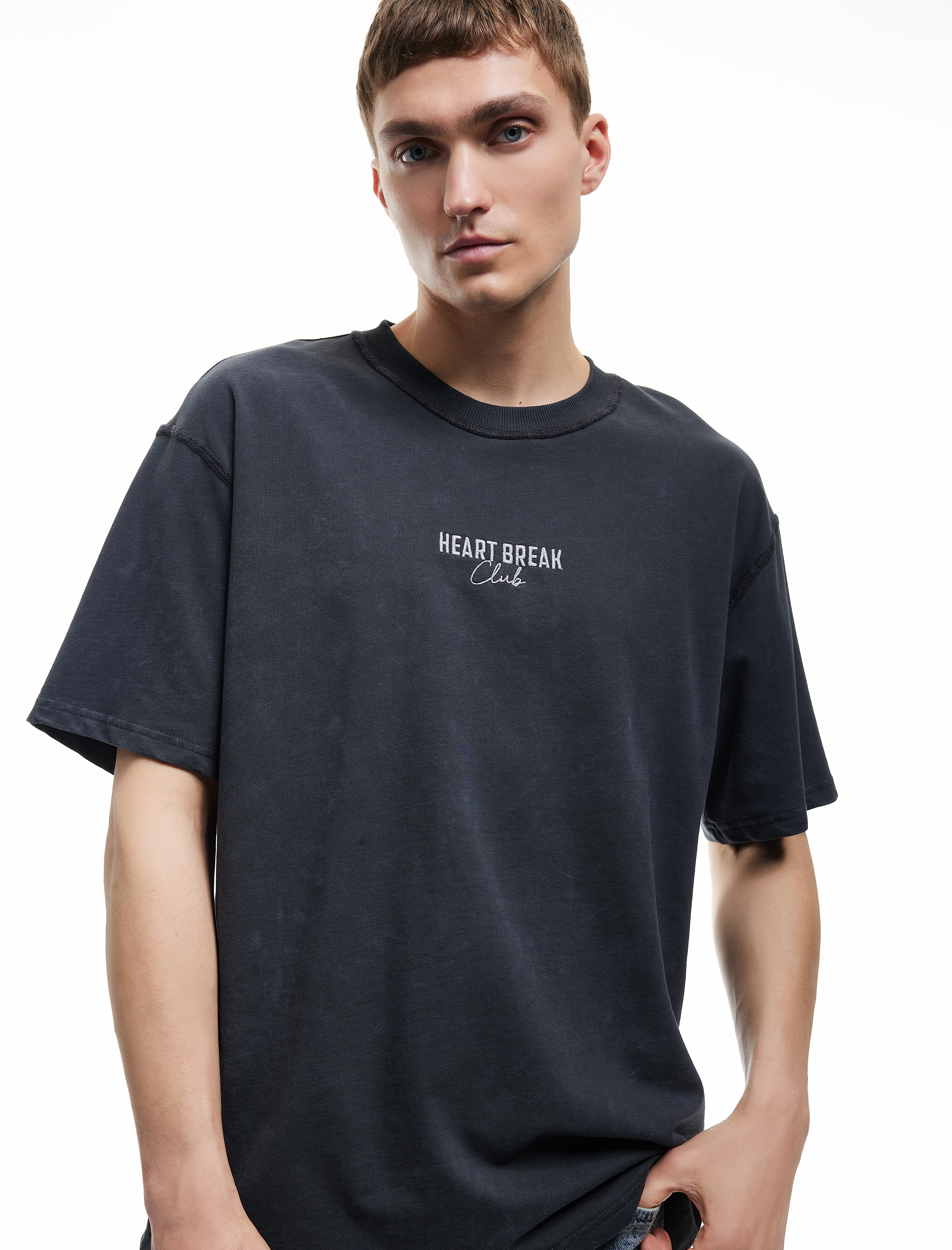   Pamuklu Kısa Kollu Bisiklet Yaka Tok Kumaş Baskılı Yıkamalı Oversize Tişört