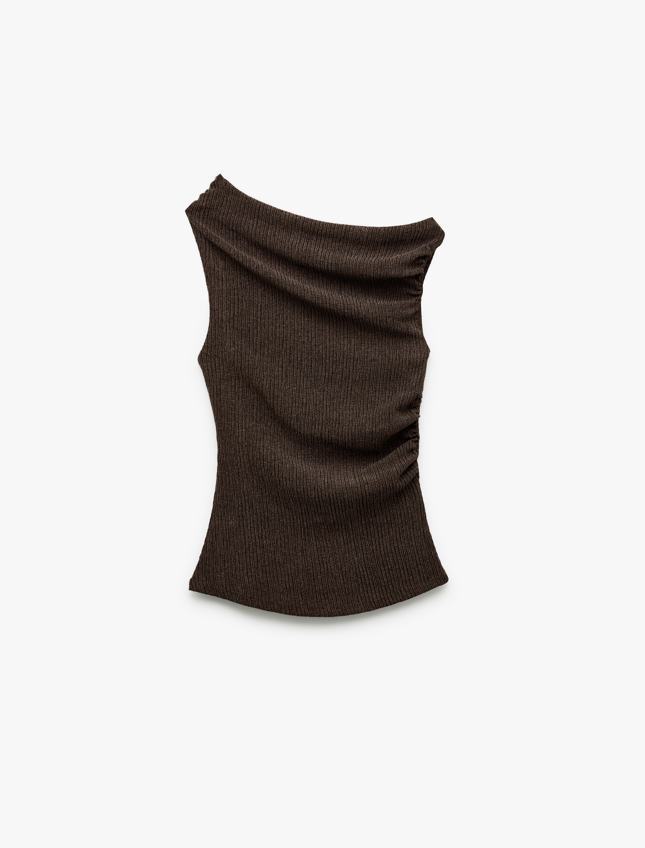   Drapeli Asimetrik Yaka Bürümcük Kolsuz Bluz