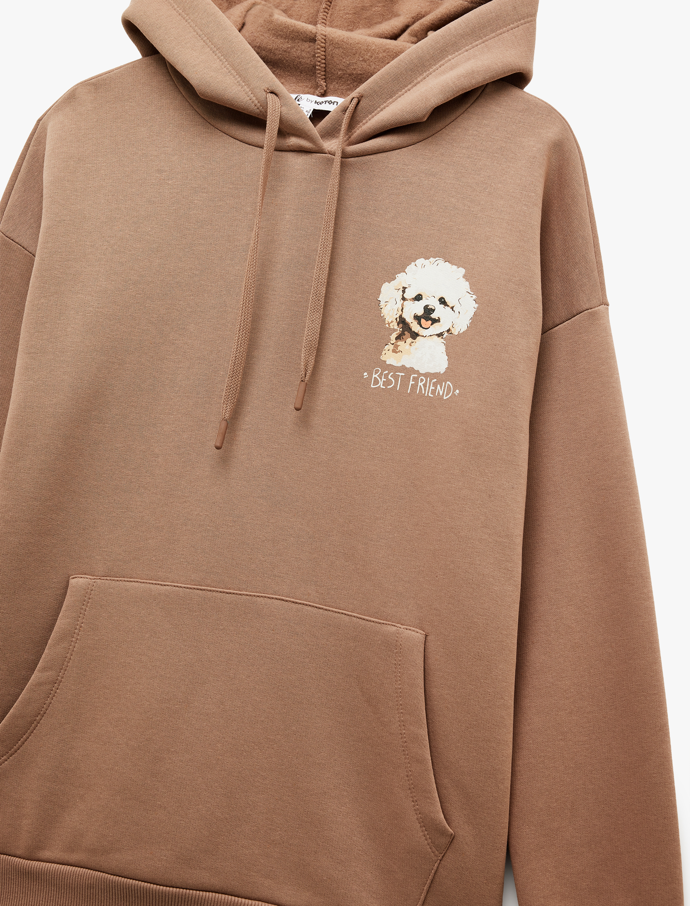   Şardonlu Uzun Kollu Kanguru Cepli Kapüşonlu Arkası Baskılı Oversize Sweatshirt