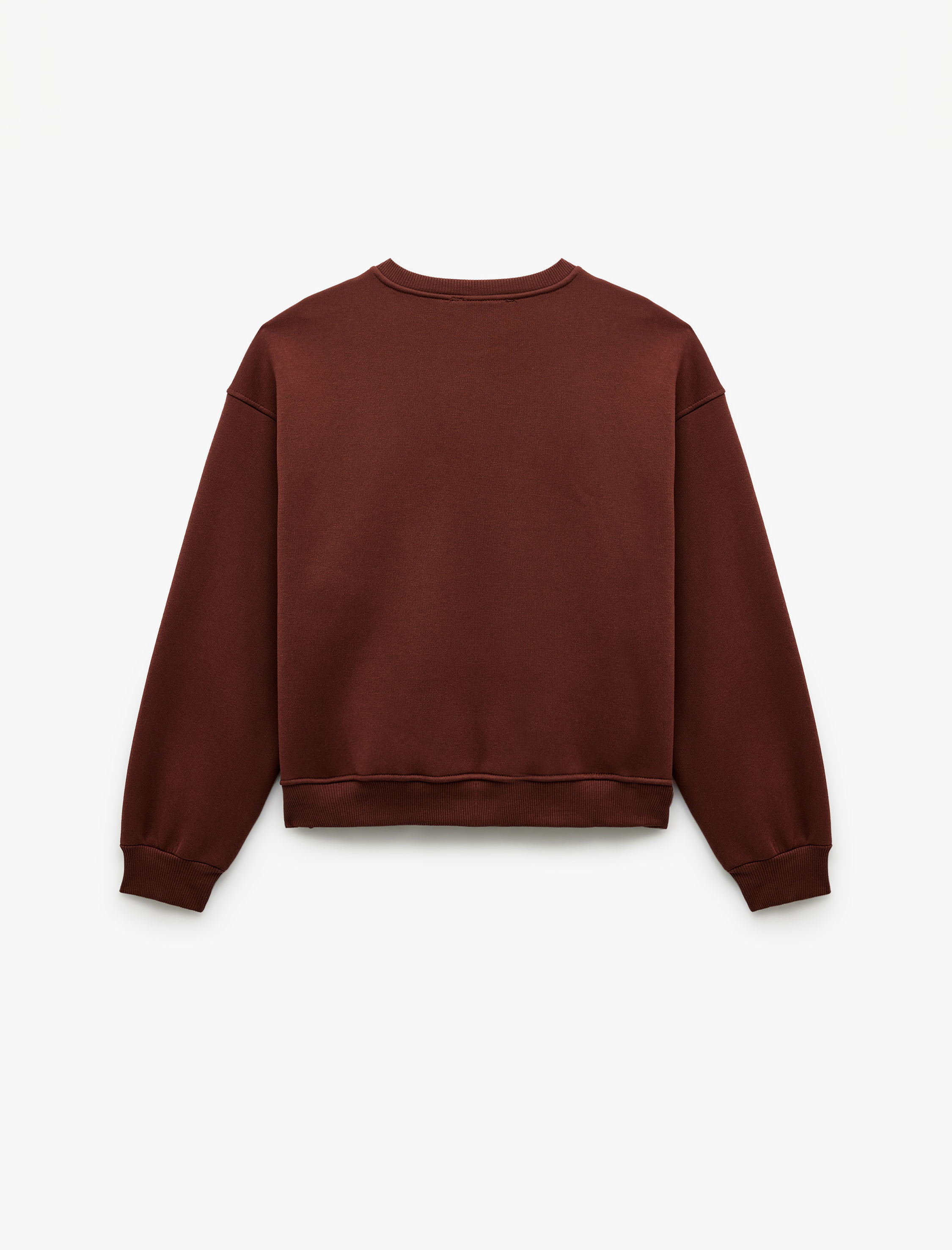   Ayıcık Nakışlı Şardonlu Uzun Kollu Bisiklet Yaka Oversize Sweatshirt