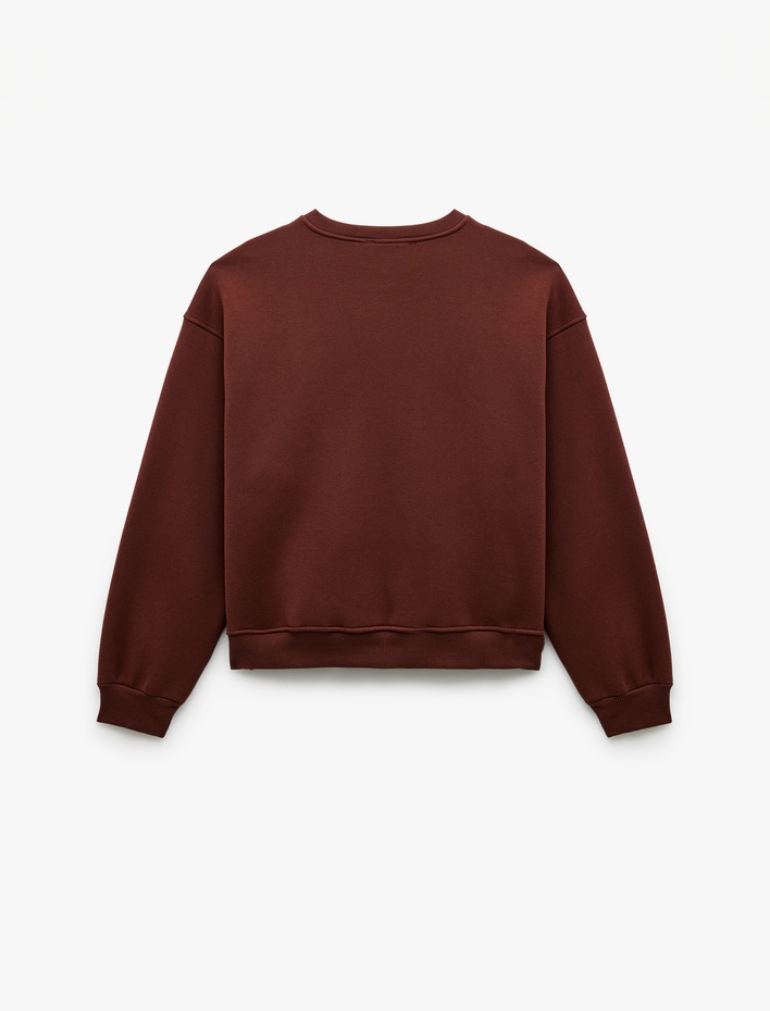  Ayıcık Nakışlı Şardonlu Uzun Kollu Bisiklet Yaka Oversize Sweatshirt