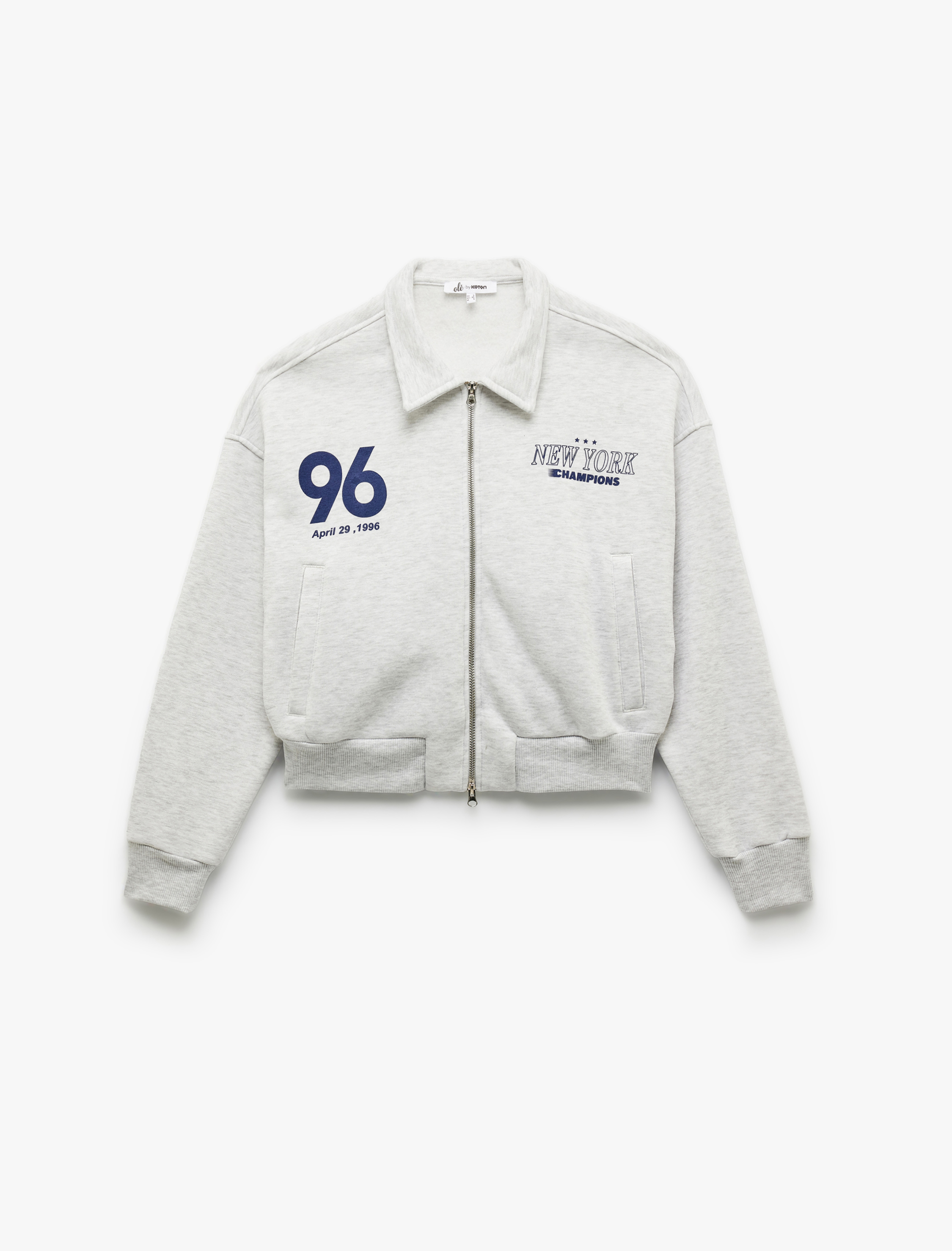   Şardonlu Uzun Kollu Cepli Arkası Baskılı Fermuarlı Sweatshirt