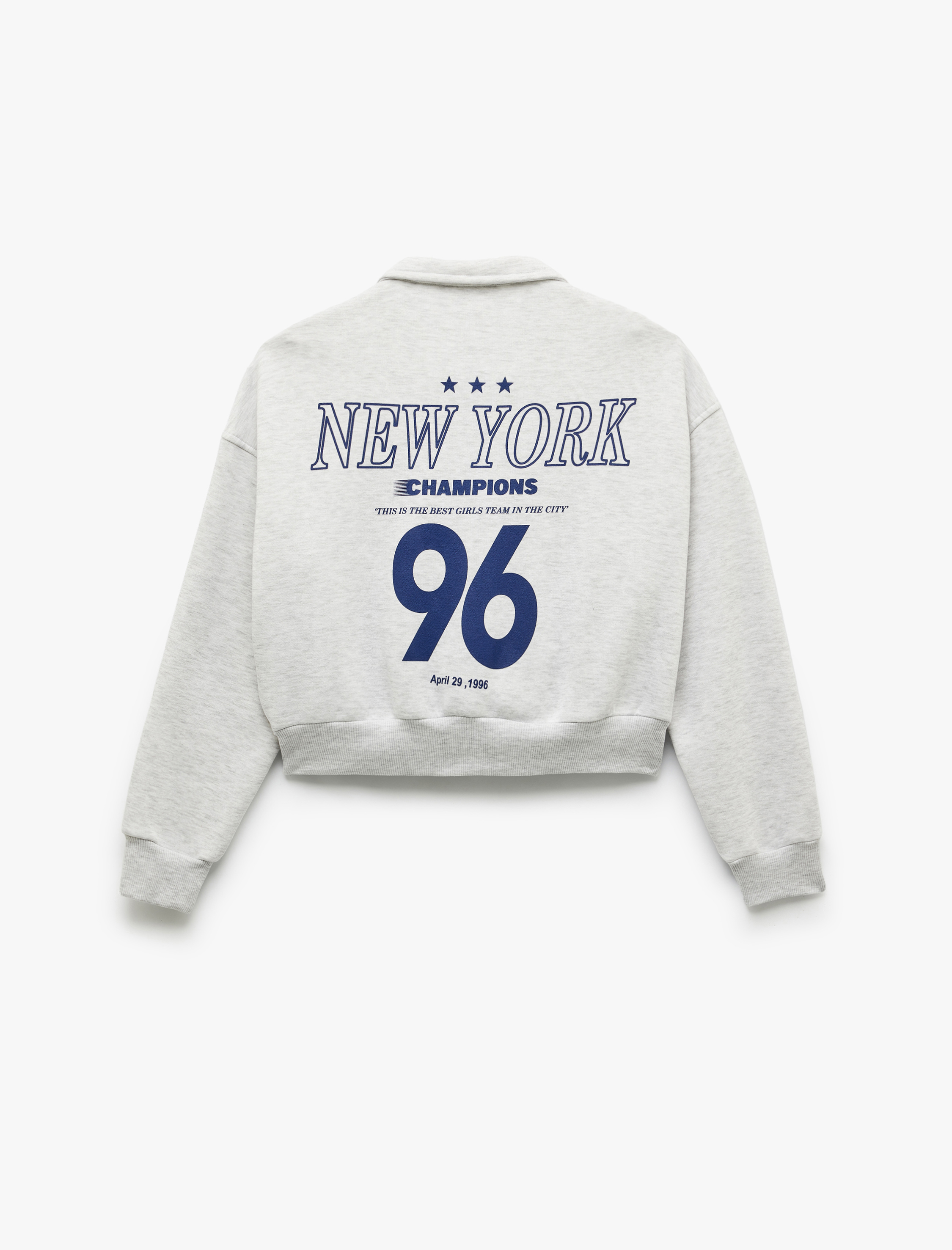   Şardonlu Uzun Kollu Cepli Arkası Baskılı Fermuarlı Sweatshirt