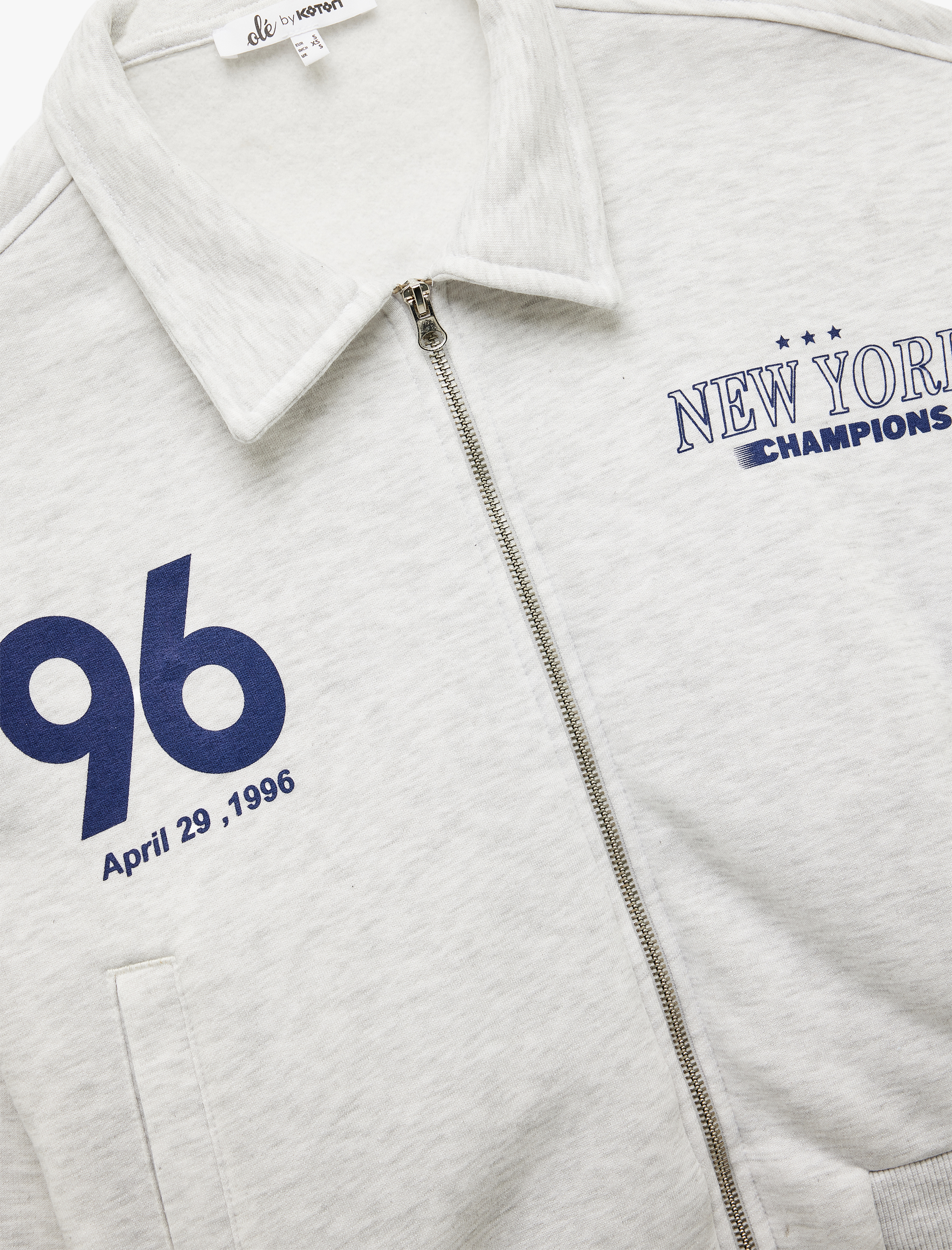   Şardonlu Uzun Kollu Cepli Arkası Baskılı Fermuarlı Sweatshirt