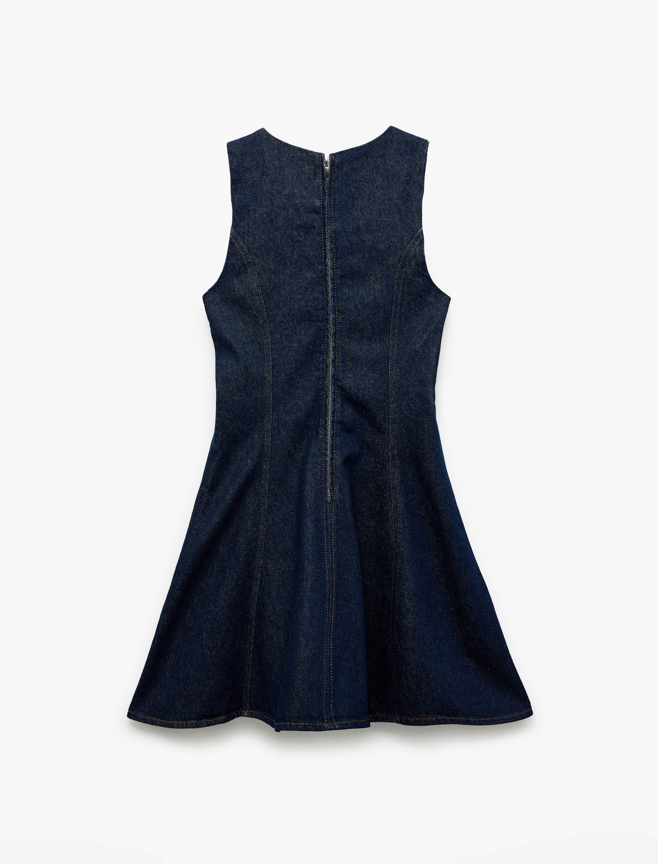   Pamuklu Kolsuz Bisiklet Yaka Mini Denim Elbise