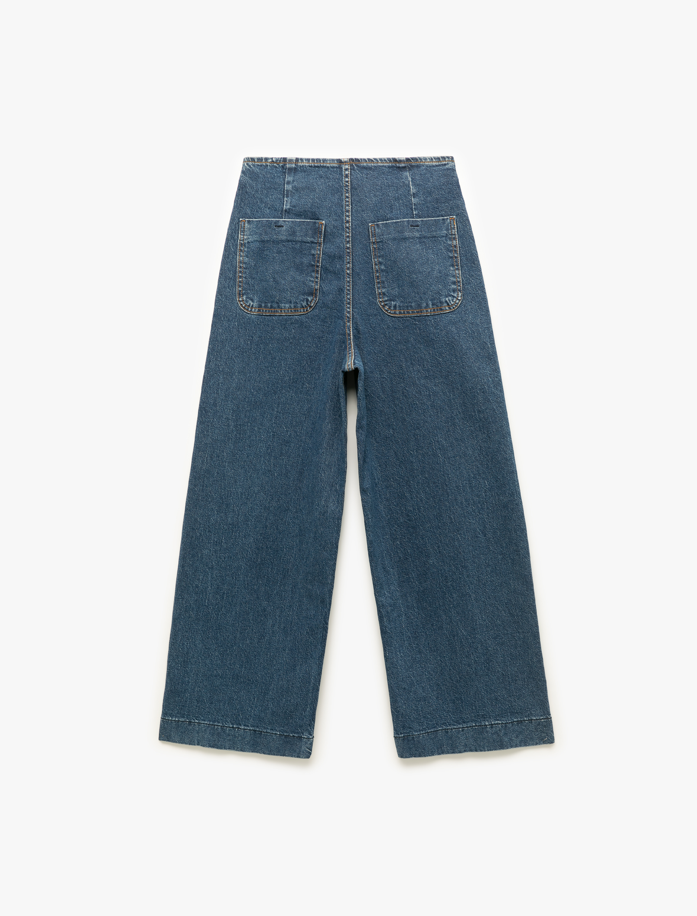   Yüksek Bel Cepli Düğmeli Rahat Kalıp Jean Pantolon - Culotte Jeans