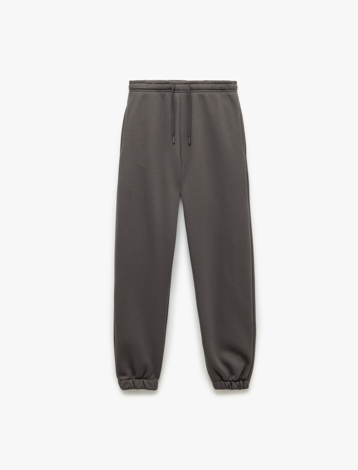  Pamuklu Şardonlu Cepli Beli Bağcıklı Oversize Jogger Eşofman Altı