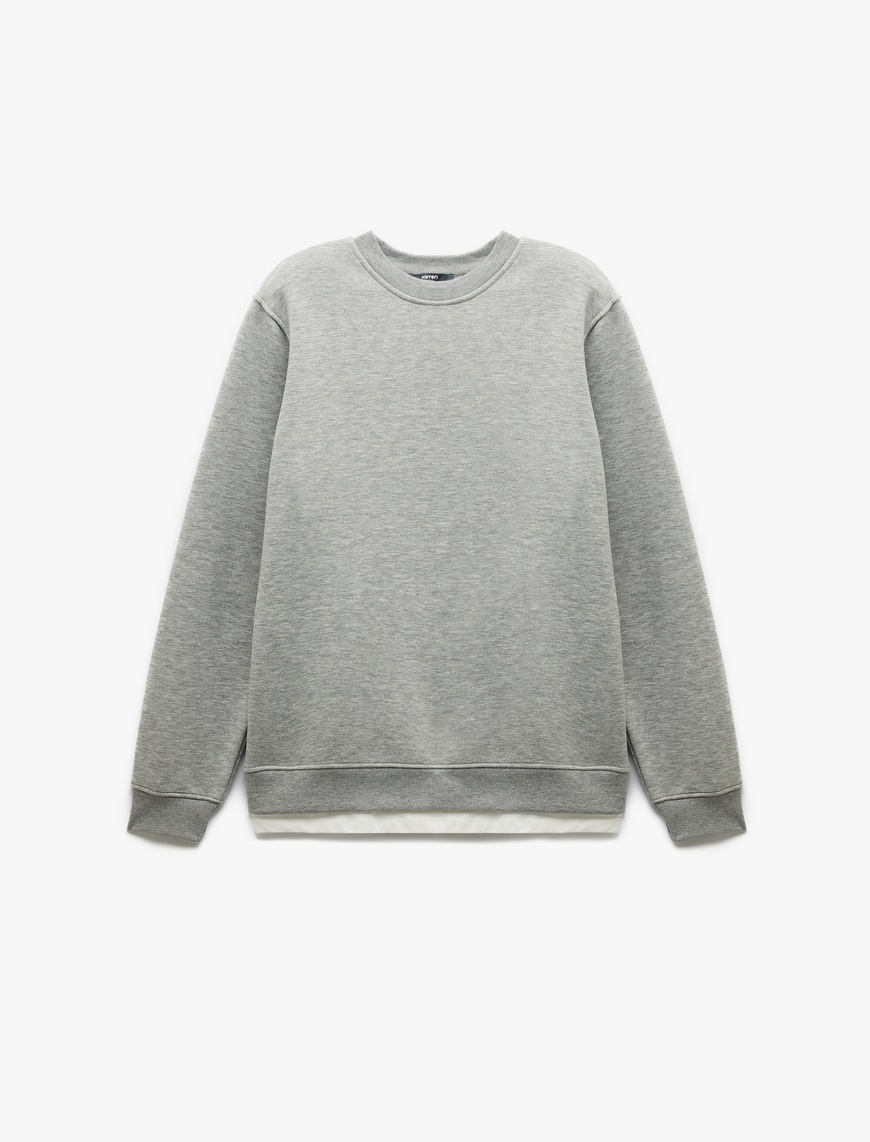   Uzun Kollu Şardonlu Kumaş Detaylı Bisiklet Yaka Sweatshirt