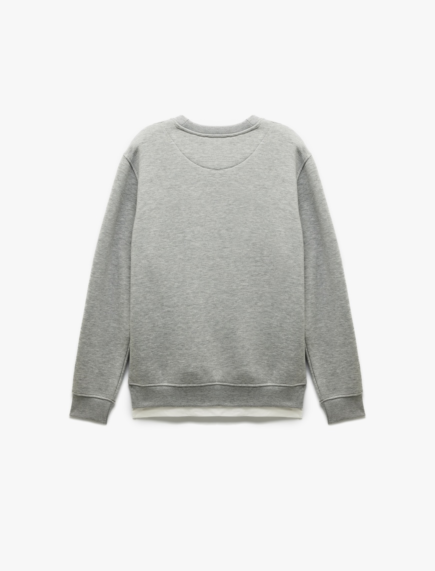   Uzun Kollu Şardonlu Kumaş Detaylı Bisiklet Yaka Sweatshirt