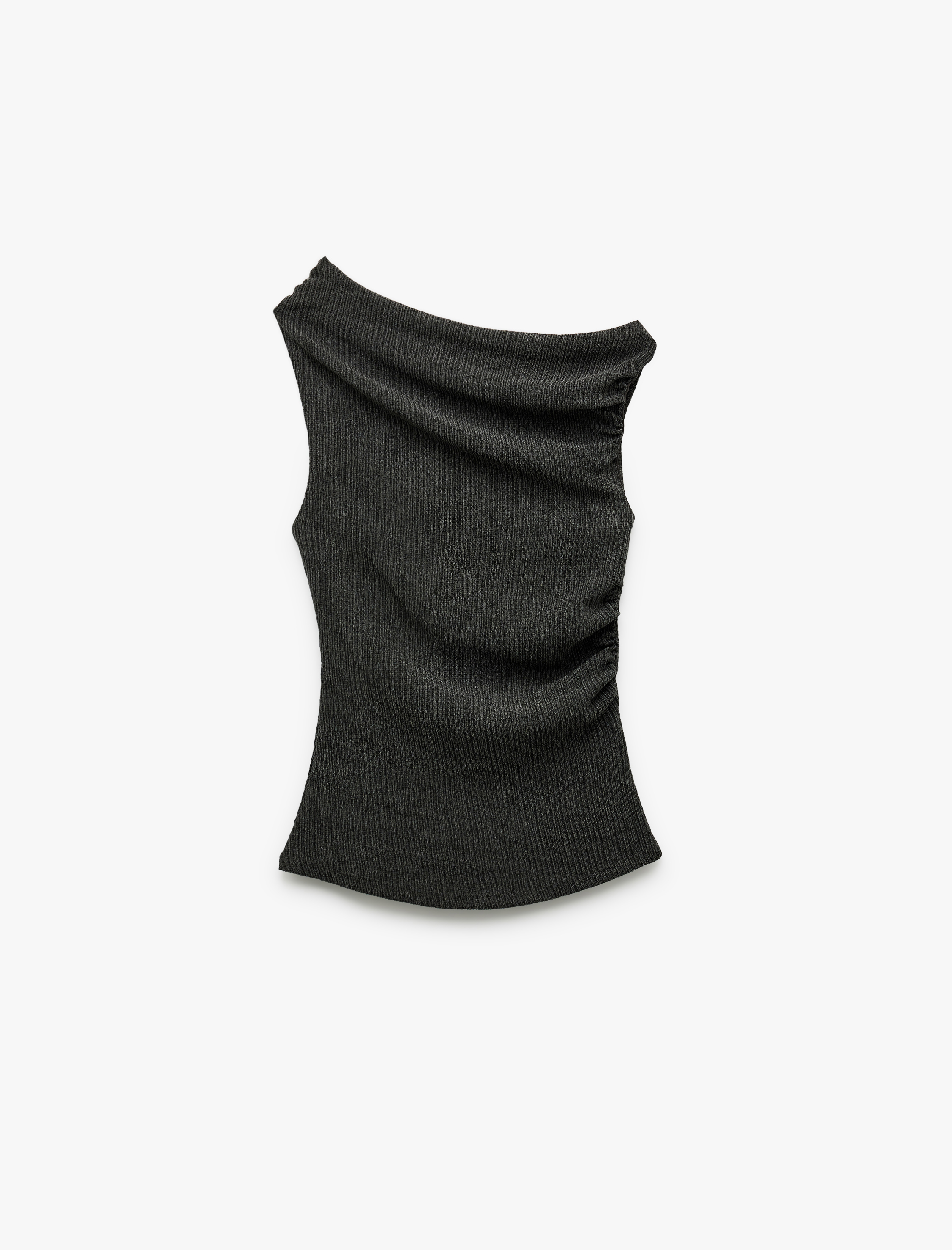   Drapeli Asimetrik Yaka Bürümcük Kolsuz Bluz