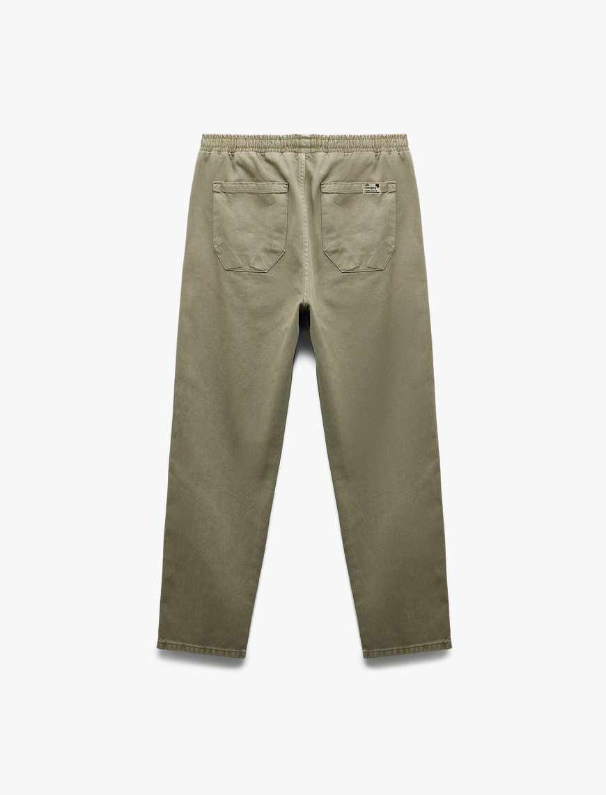   Cep Detaylı Pamuklu Straight Fit Beli Bağcıklı Rahat Kesim Gabardin Pantolon