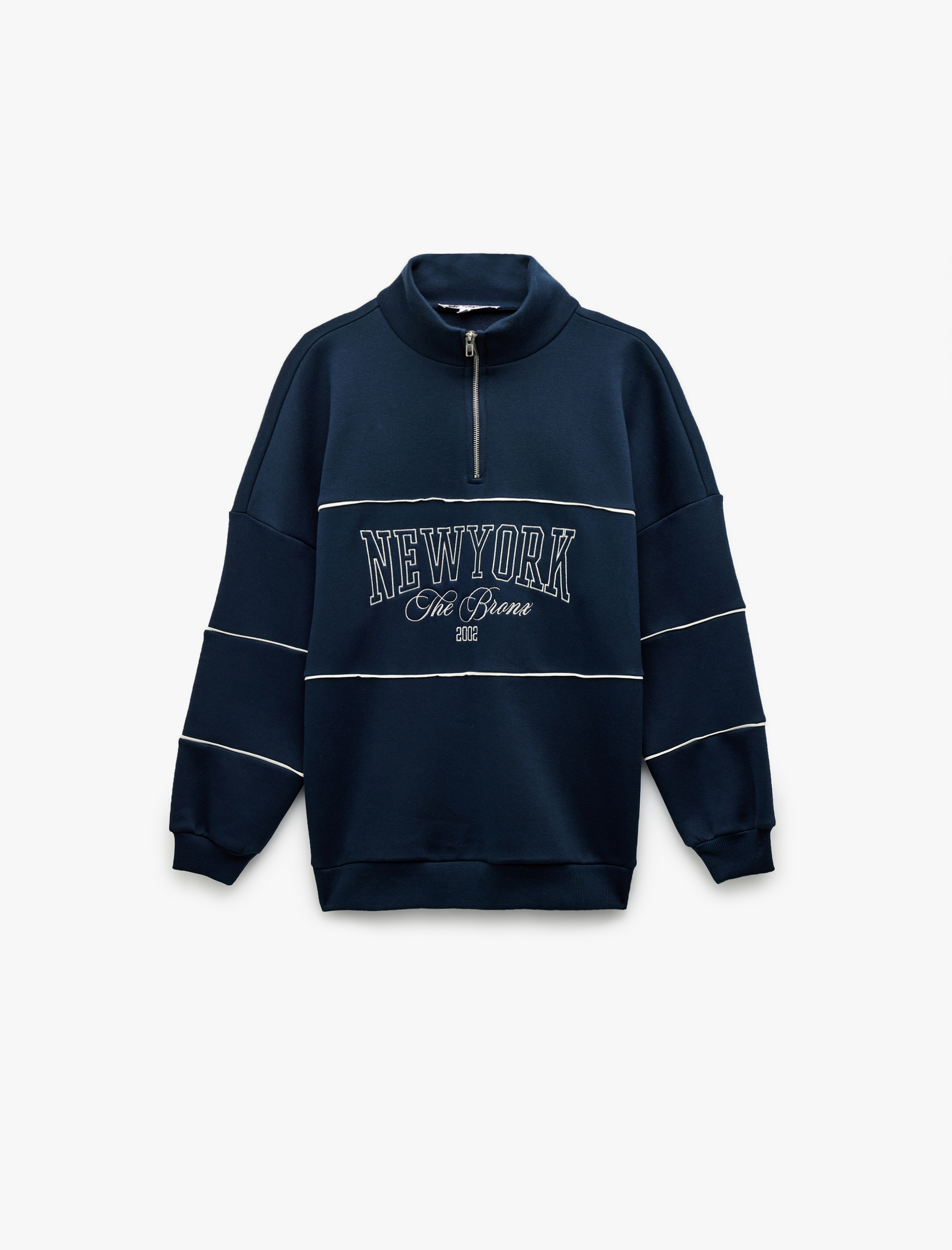 Oversize Uzun Kollu Fermuarlı Yaka Şardonlu Sweatshirt