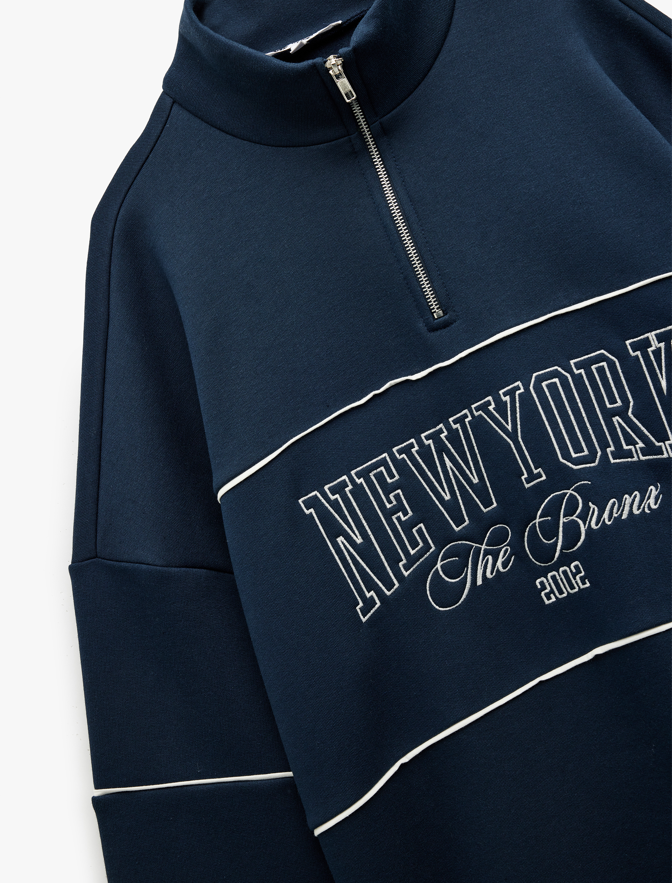 Oversize Uzun Kollu Fermuarlı Yaka Şardonlu Sweatshirt