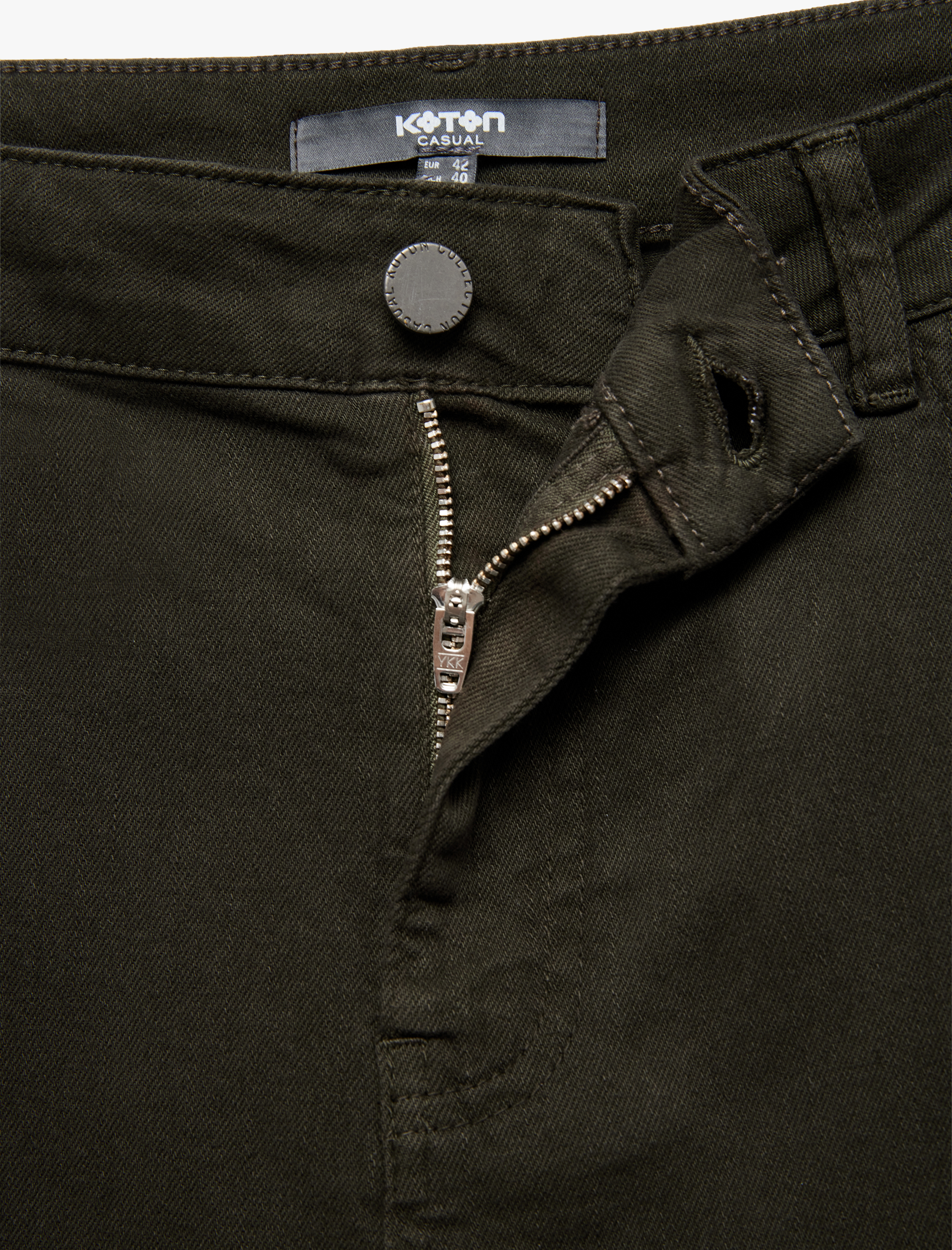   Normal Bel Düğmeli Pamuklu Cep Detaylı Gabardin Pantolon