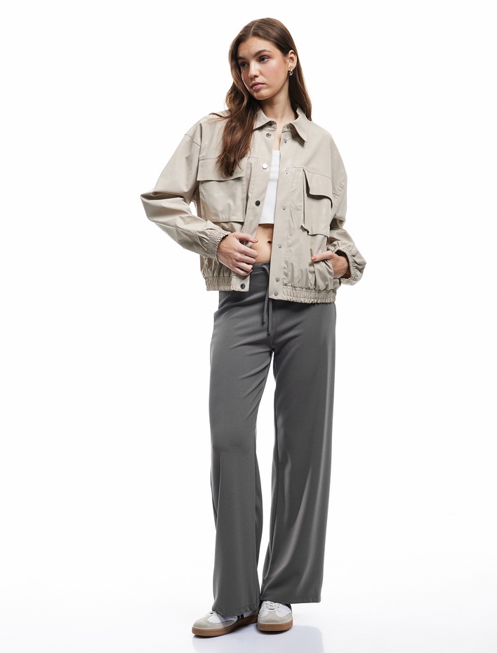  Yüksek Bel Bağcıklı Geniş Paça Pantolon