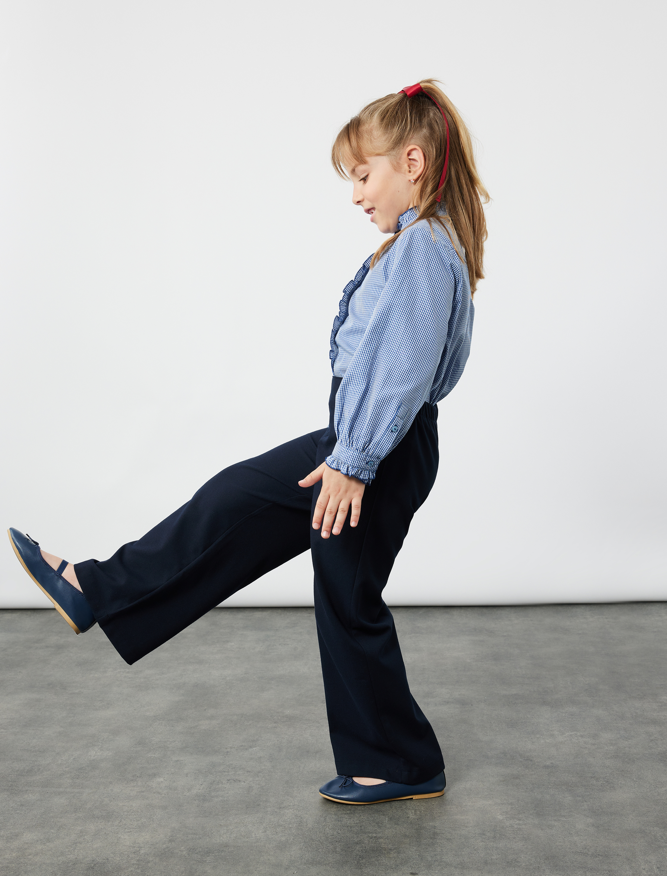 Kız Çocuk Cepli Viskon Karışımlı Bol Kesim Okul Pantolonu