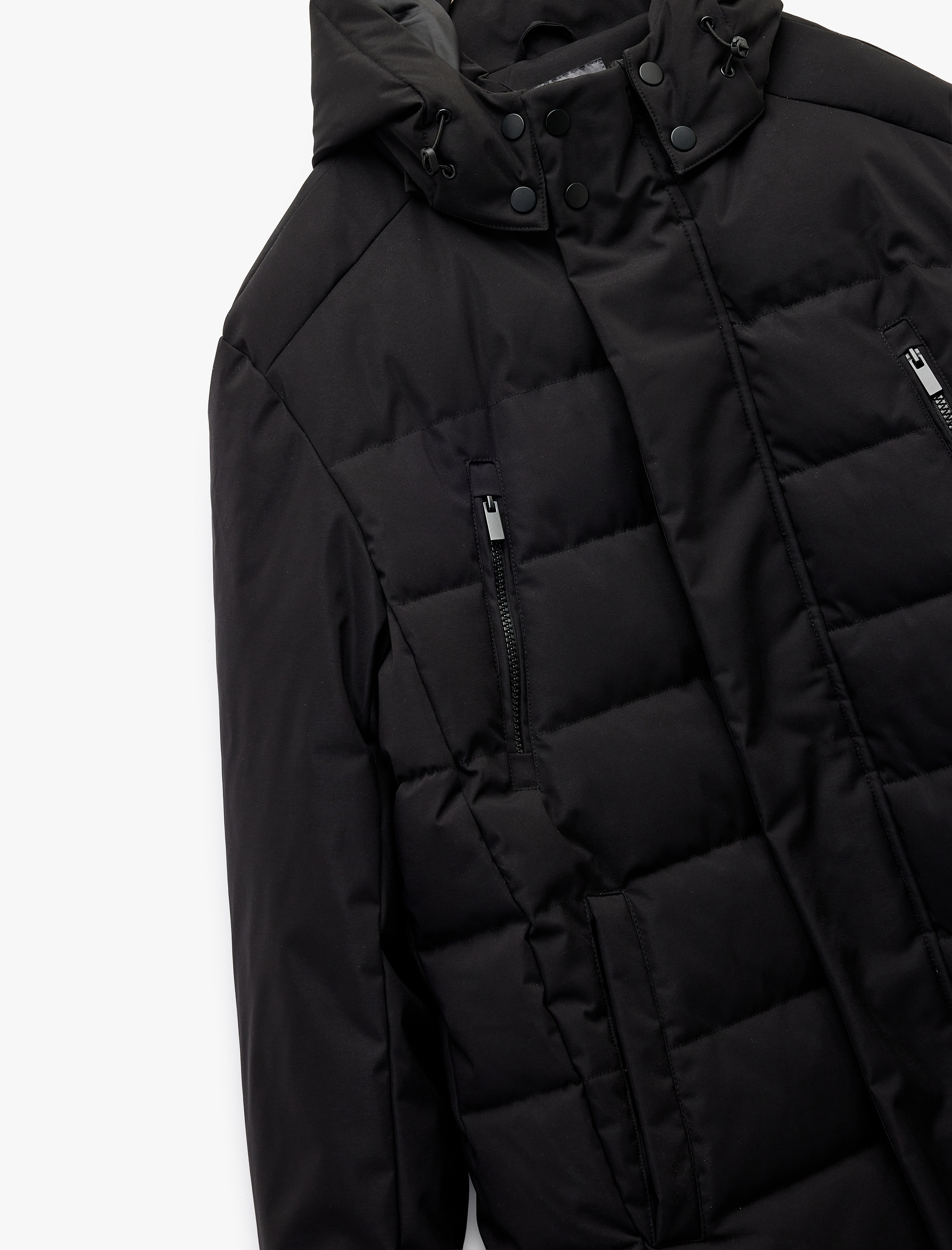   Çıtçıt Düğme Detaylı Fermuarlı Cepli Çıkarılabilir Kapşonlu Parka