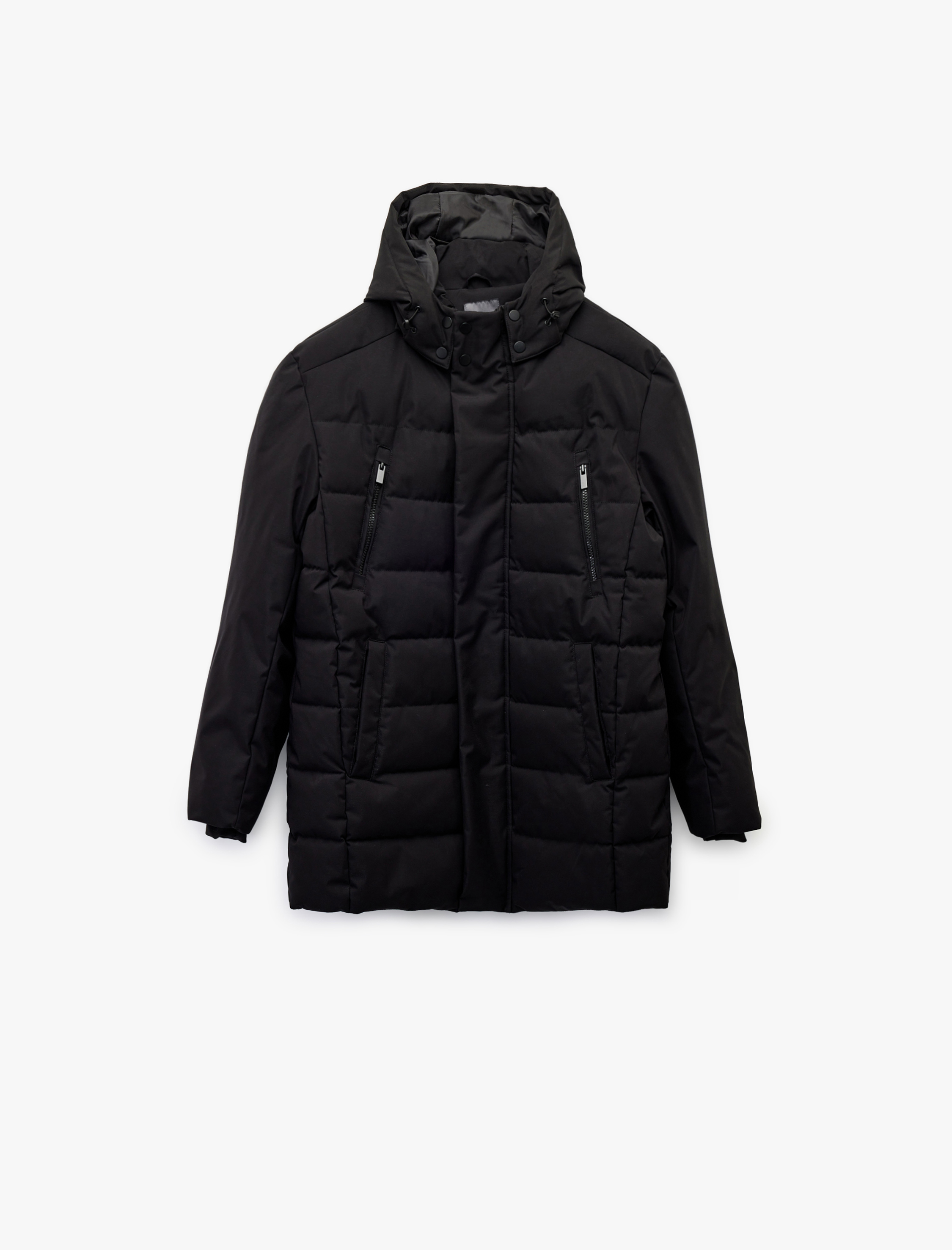   Çıtçıt Düğme Detaylı Fermuarlı Cepli Çıkarılabilir Kapşonlu Parka