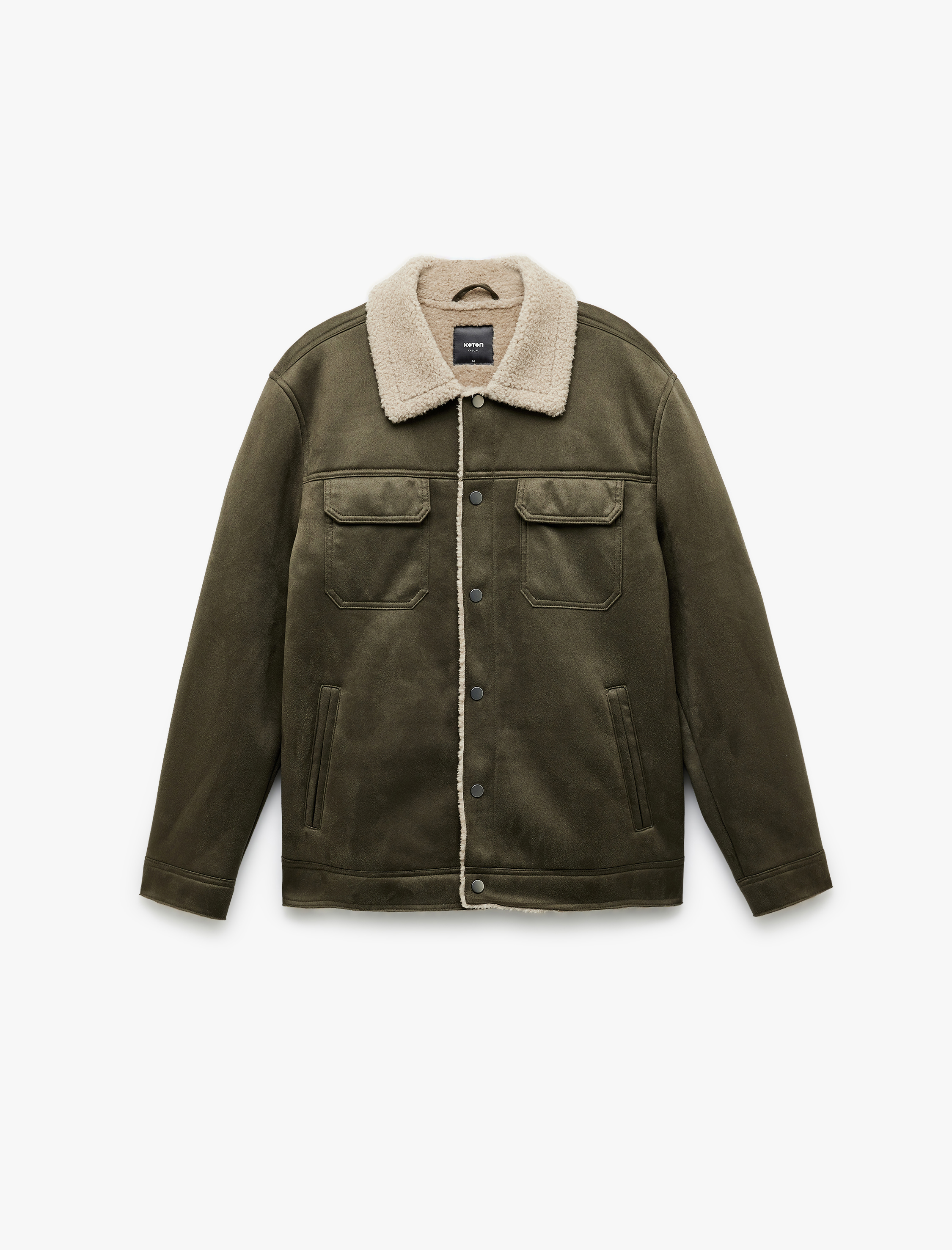   Kapaklı Cepli Çıtçıt Düğme Detaylı Slim Fit İçi Peluş Yaka Suni Süet Ceket