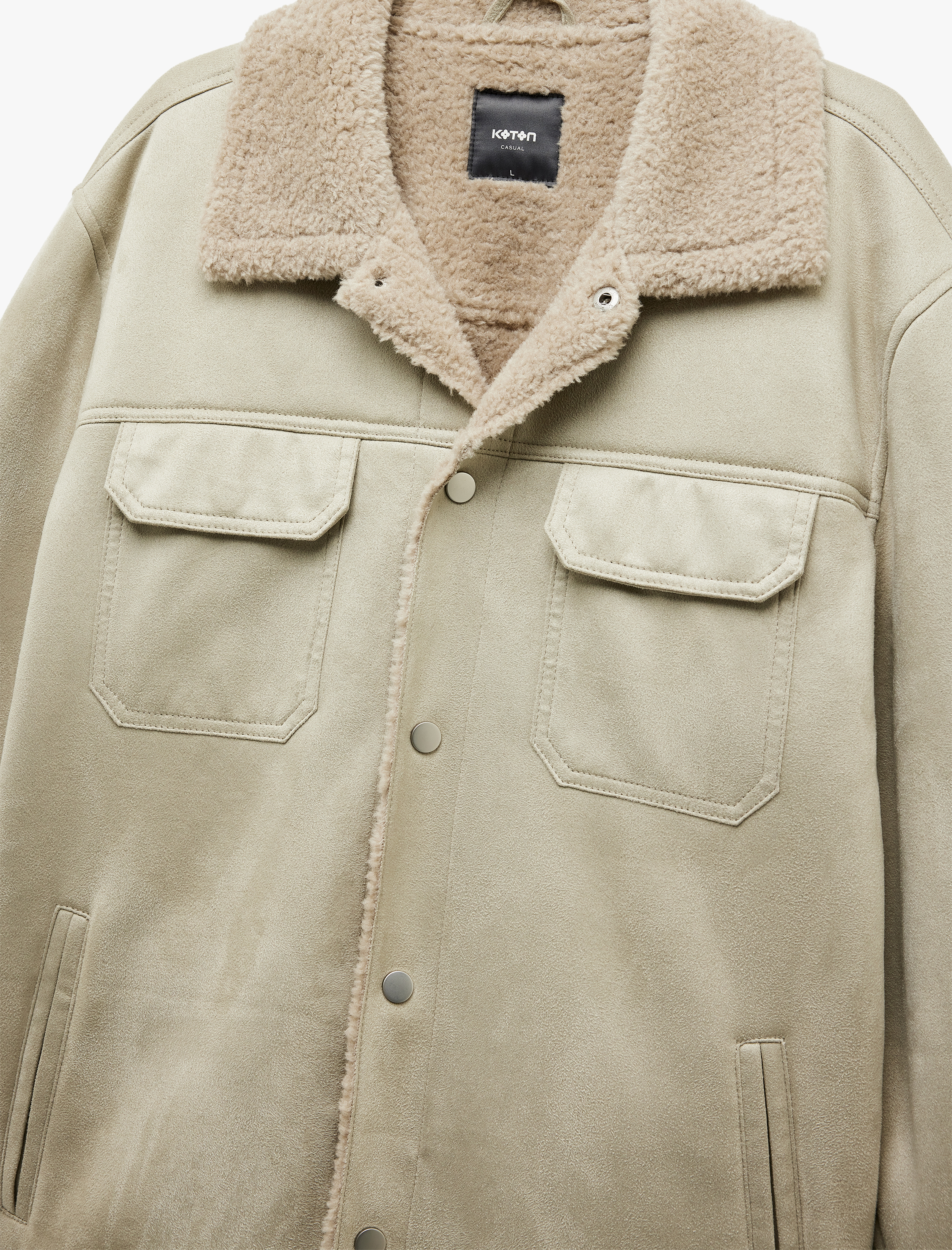   Kapaklı Cepli Çıtçıt Düğme Detaylı Slim Fit İçi Peluş Yaka Suni Süet Ceket