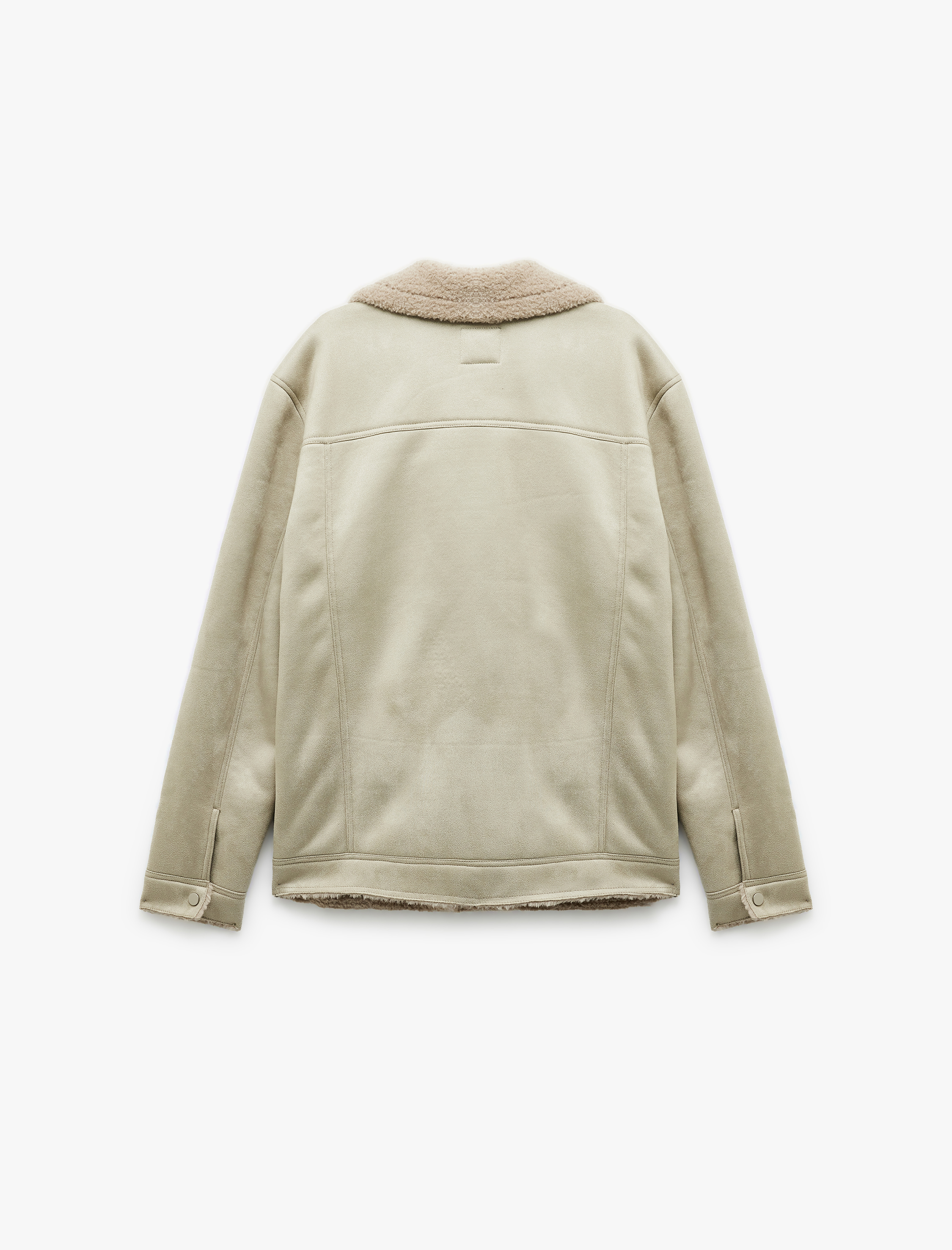   Kapaklı Cepli Çıtçıt Düğme Detaylı Slim Fit İçi Peluş Yaka Suni Süet Ceket