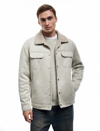 Kapaklı Cepli Çıtçıt Düğme Detaylı Slim Fit İçi Peluş Yaka Suni Süet Ceket