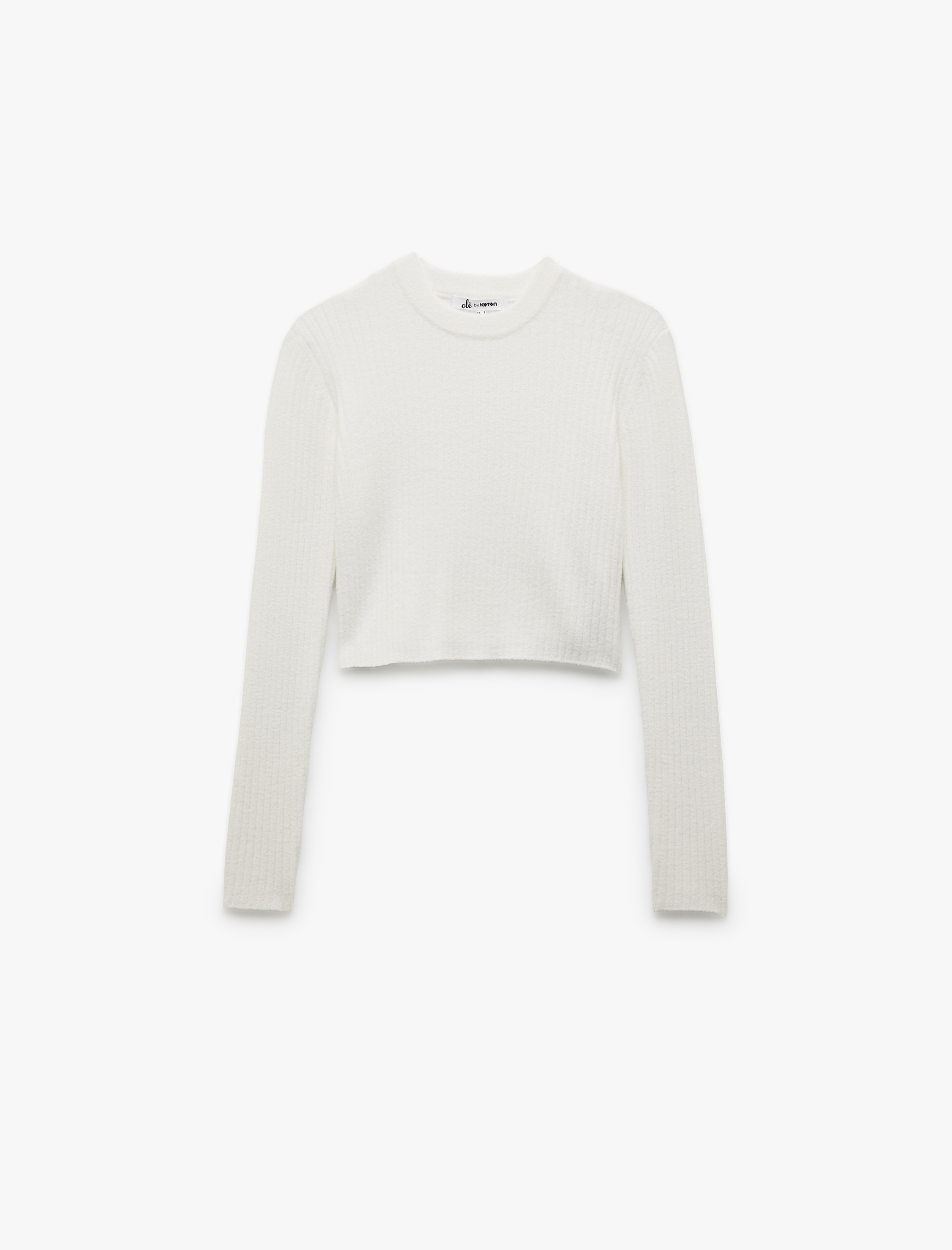 Uzun Kollu Bisiklet Yaka Triko Crop Kazak