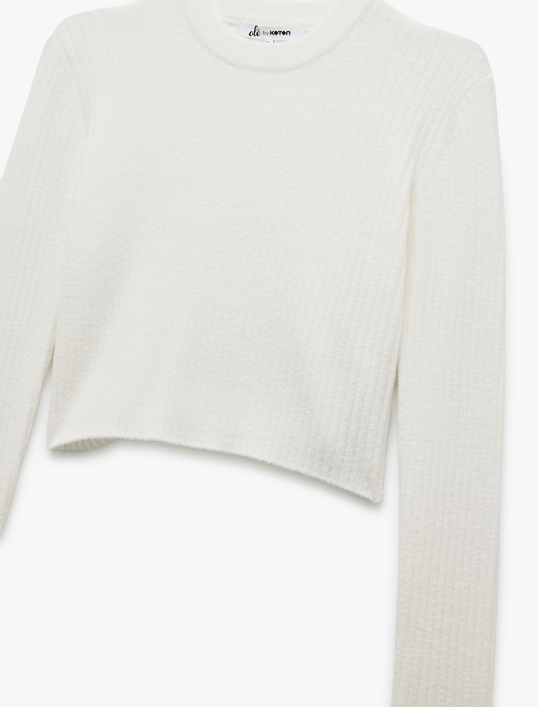 Uzun Kollu Bisiklet Yaka Triko Crop Kazak