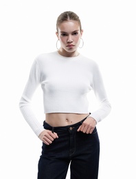 Uzun Kollu Bisiklet Yaka Triko Crop Kazak