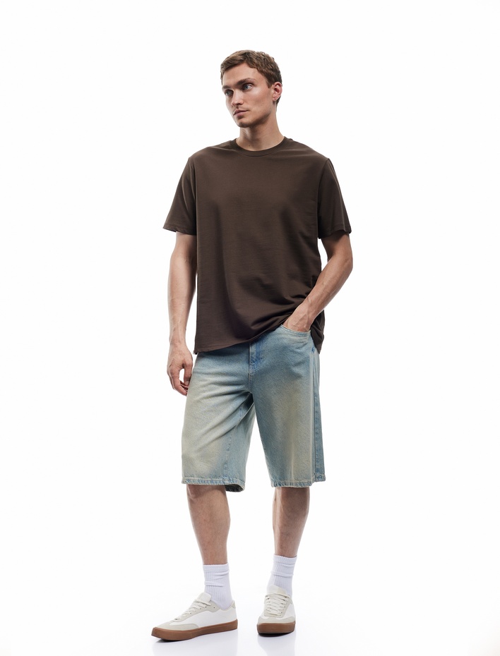  Kısa Kollu Bisiklet Yaka Tok Kumaş Regular Fit Pamuklu Tişört