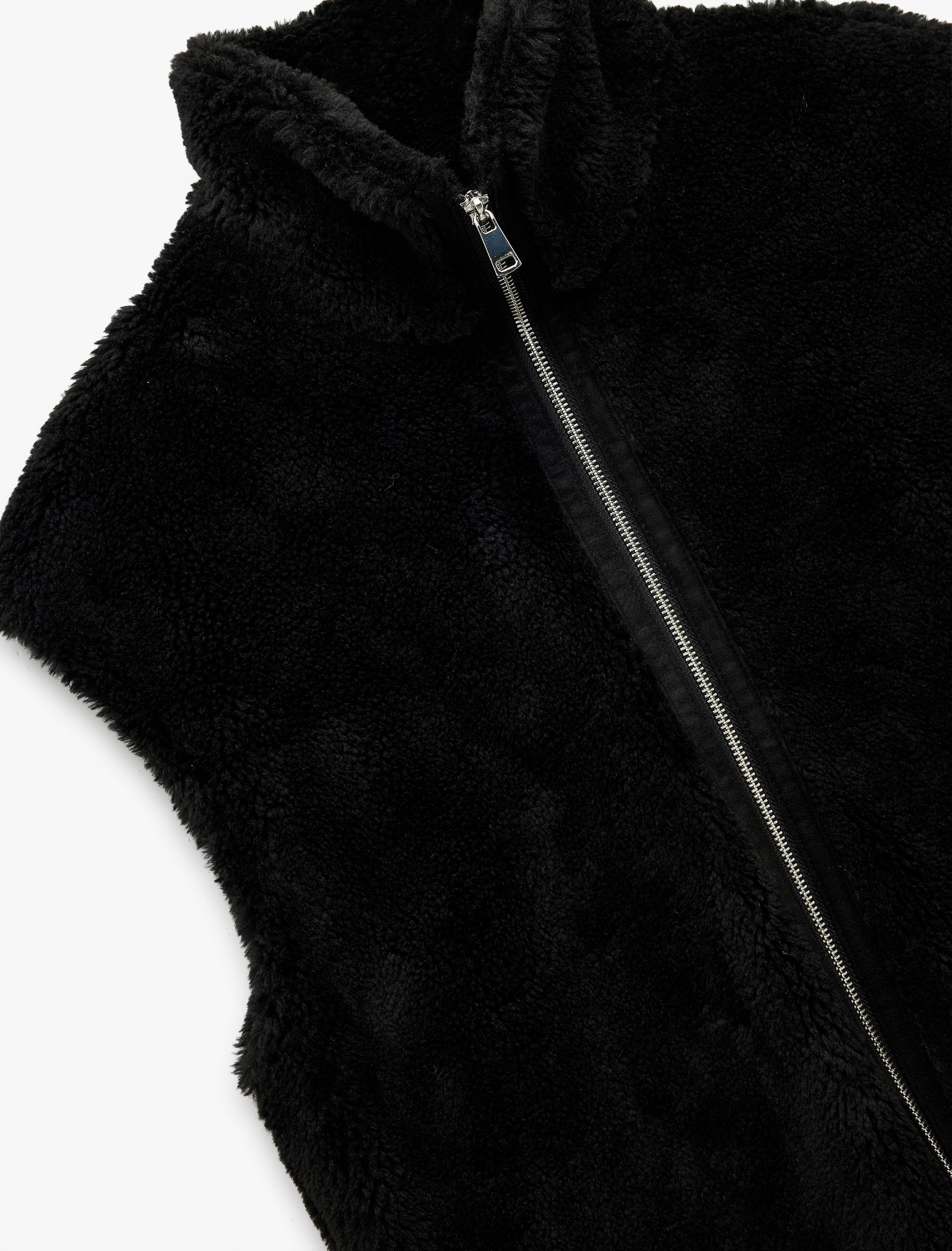   Fermuarlı Uzun Şal Yaka Peluş Yelek