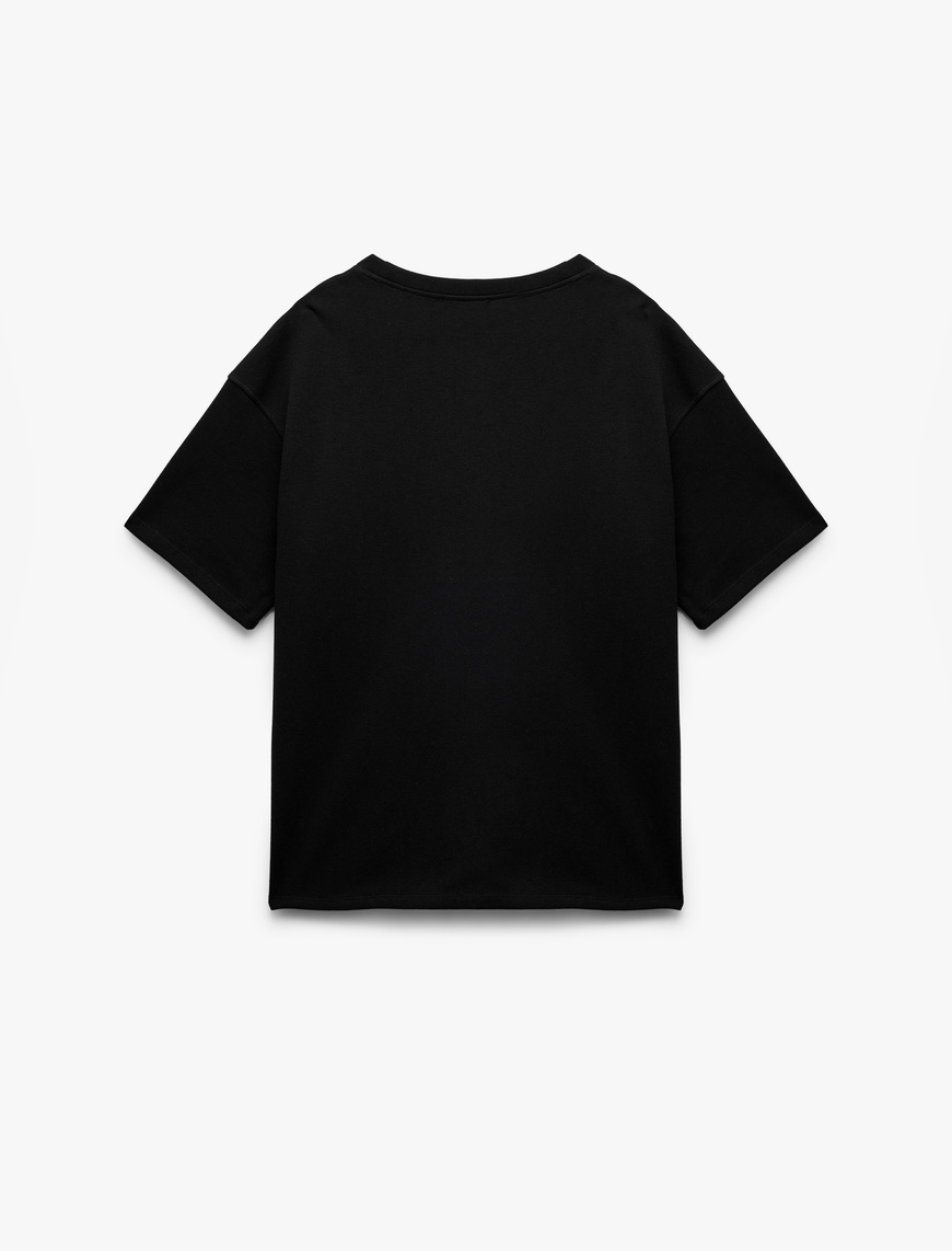   Pamuklu Kısa Kollu Bisiklet Yaka Tok Kumaş Oversize Basic Tişört