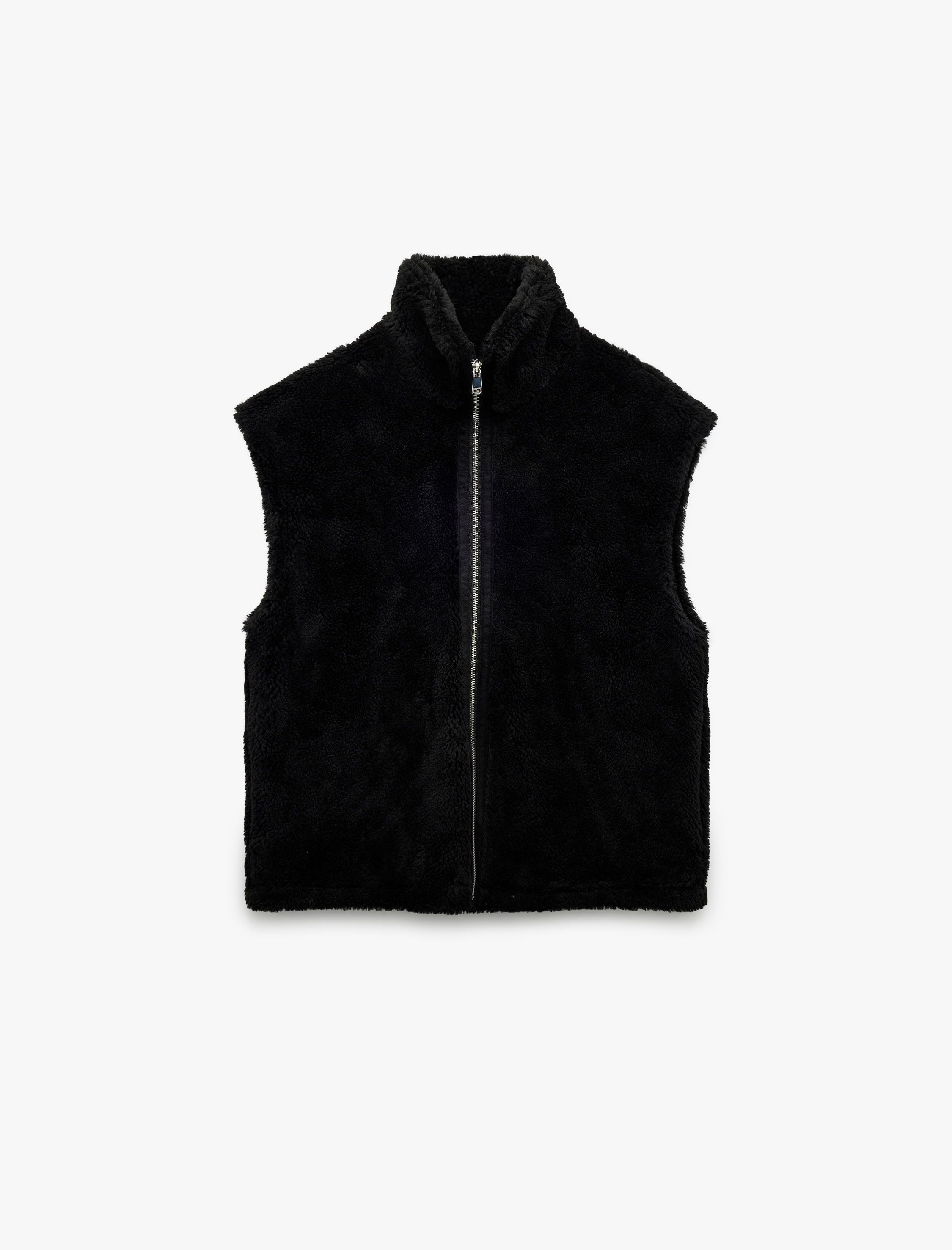   Fermuarlı Uzun Şal Yaka Peluş Yelek