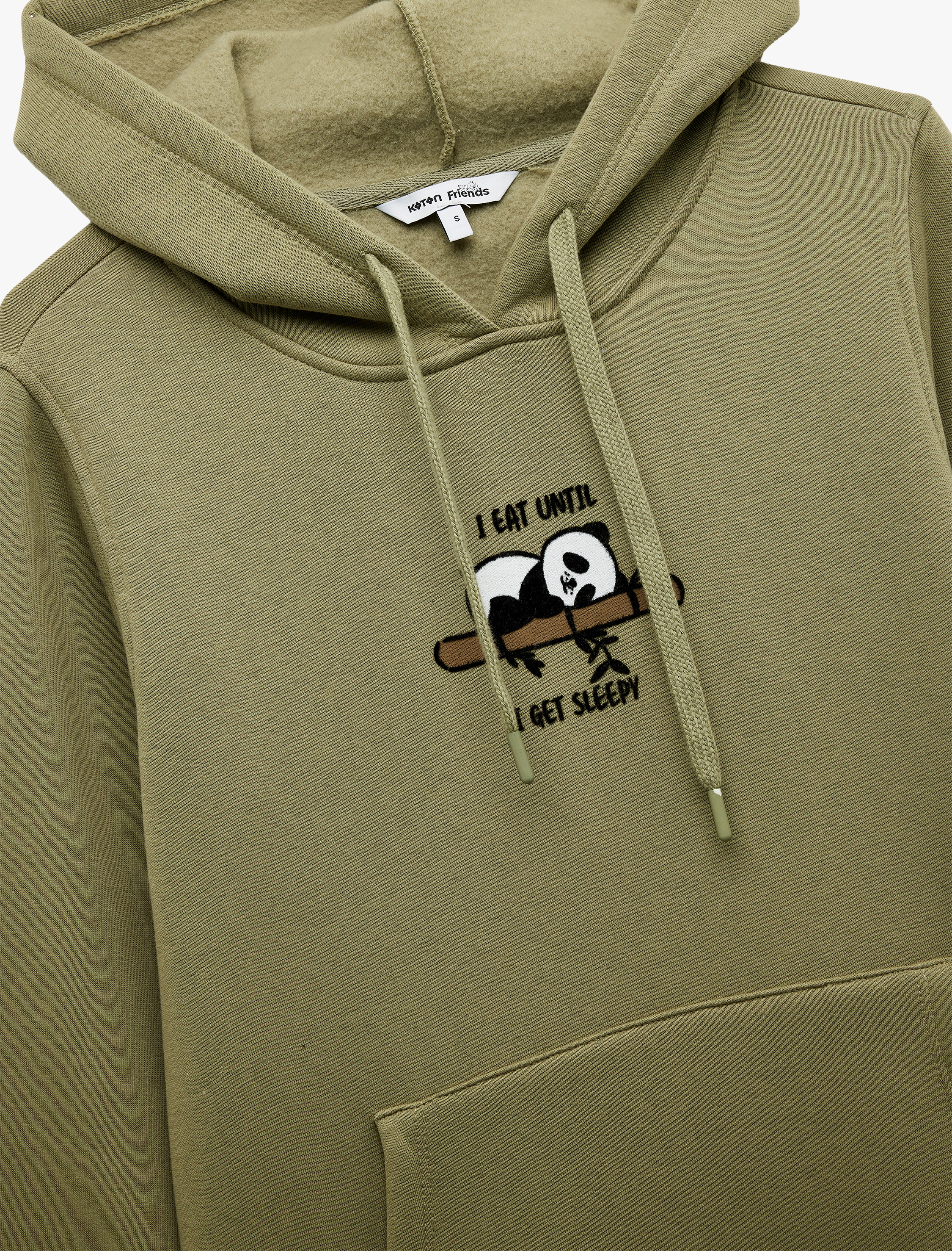 Panda Baskılı Şardonlu Kanguru Cepli Kapüşonlu Sweatshirt