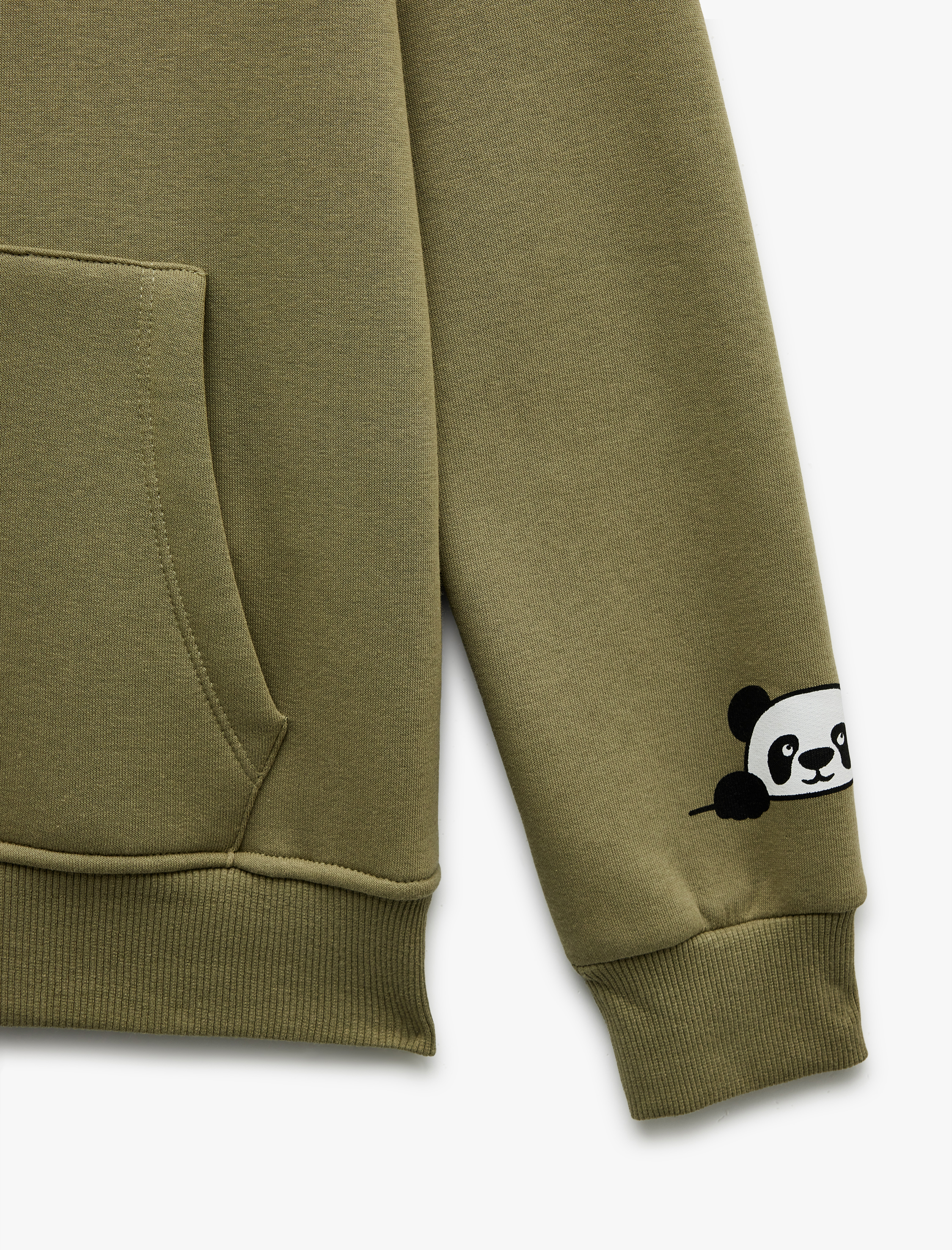 Panda Baskılı Şardonlu Kanguru Cepli Kapüşonlu Sweatshirt