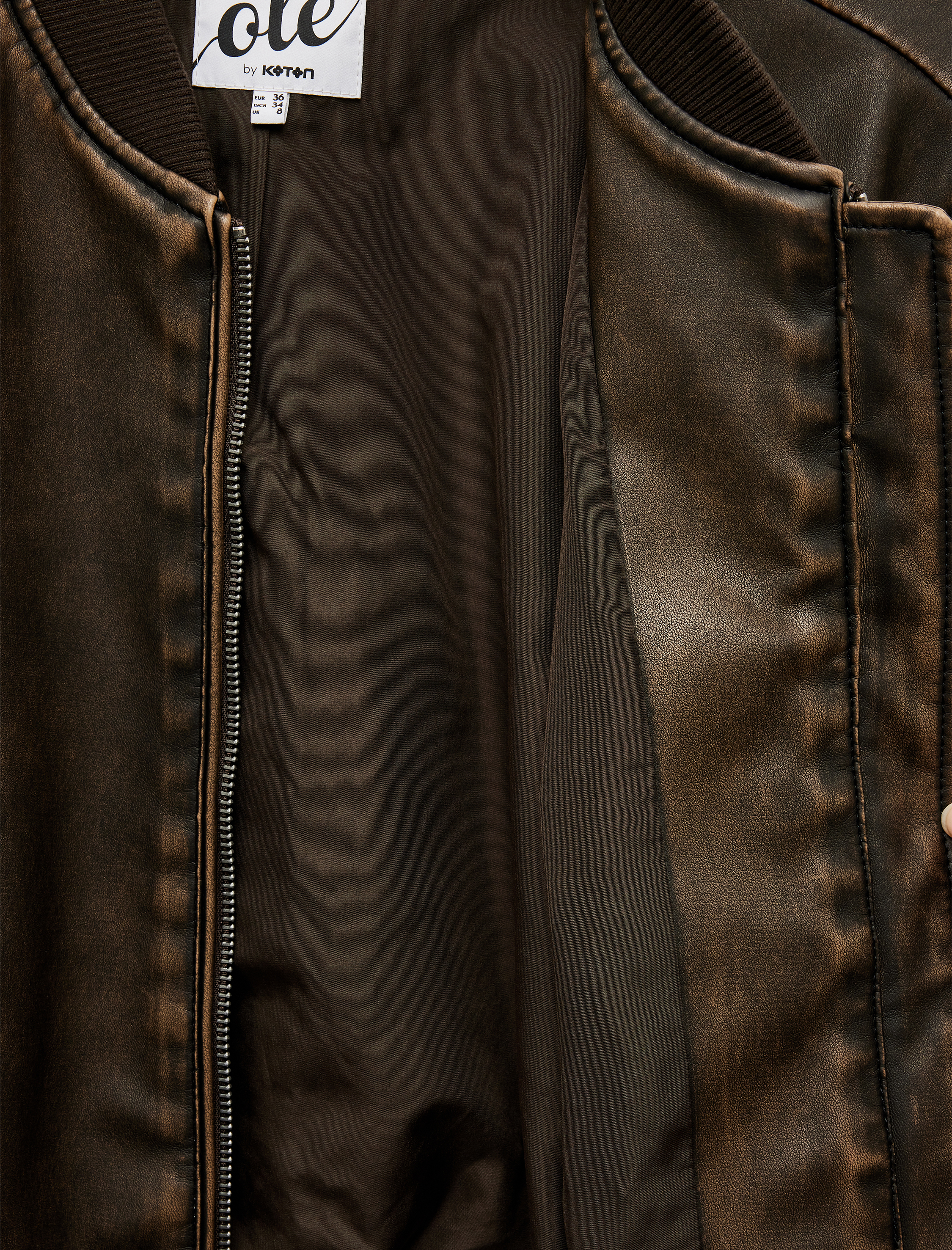   Uzun Kollu Fermuarlı Cepli Suni Deri Bomber Ceket