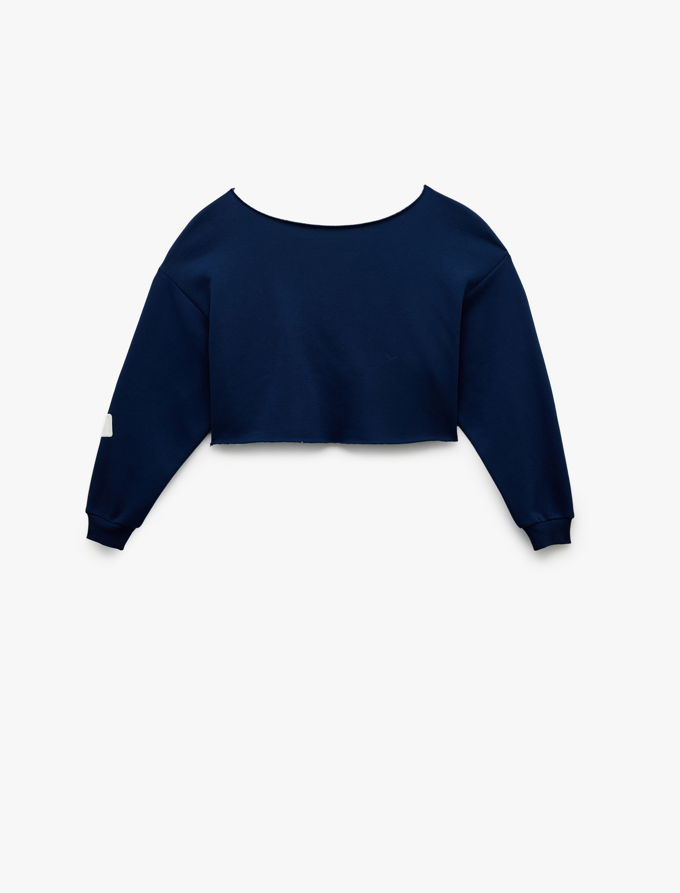  Üç İplik Şardonlu Uzun Kollu Kayık Yaka Baskılı Crop Sweatshirt