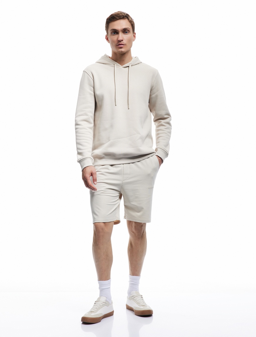   Şardonlu Uzun Kollu Basic Kapşonlu Sweatshirt