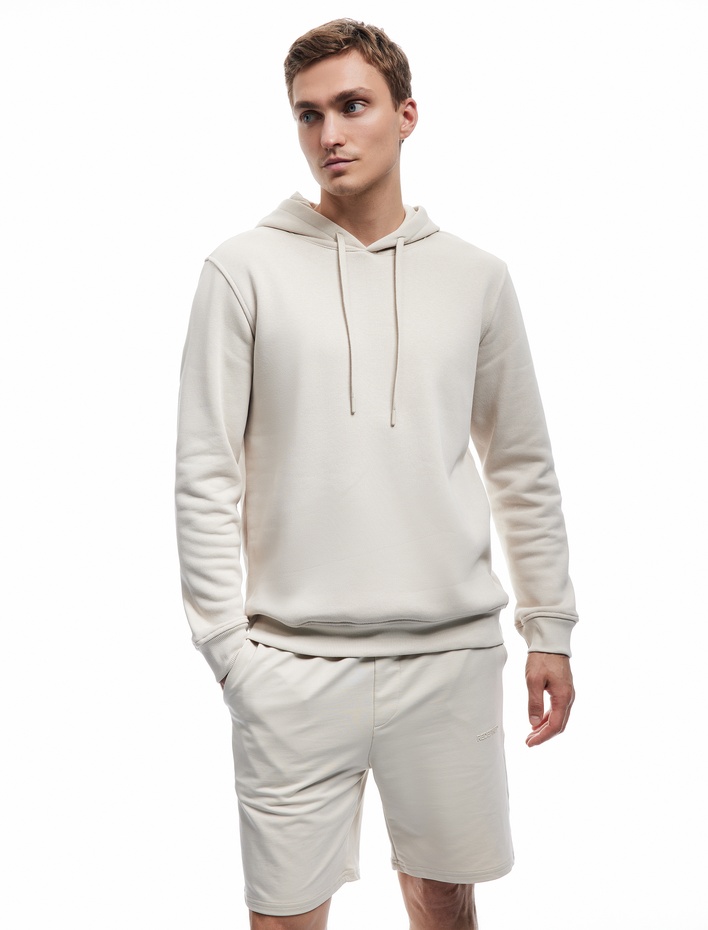  Şardonlu Uzun Kollu Basic Kapşonlu Sweatshirt