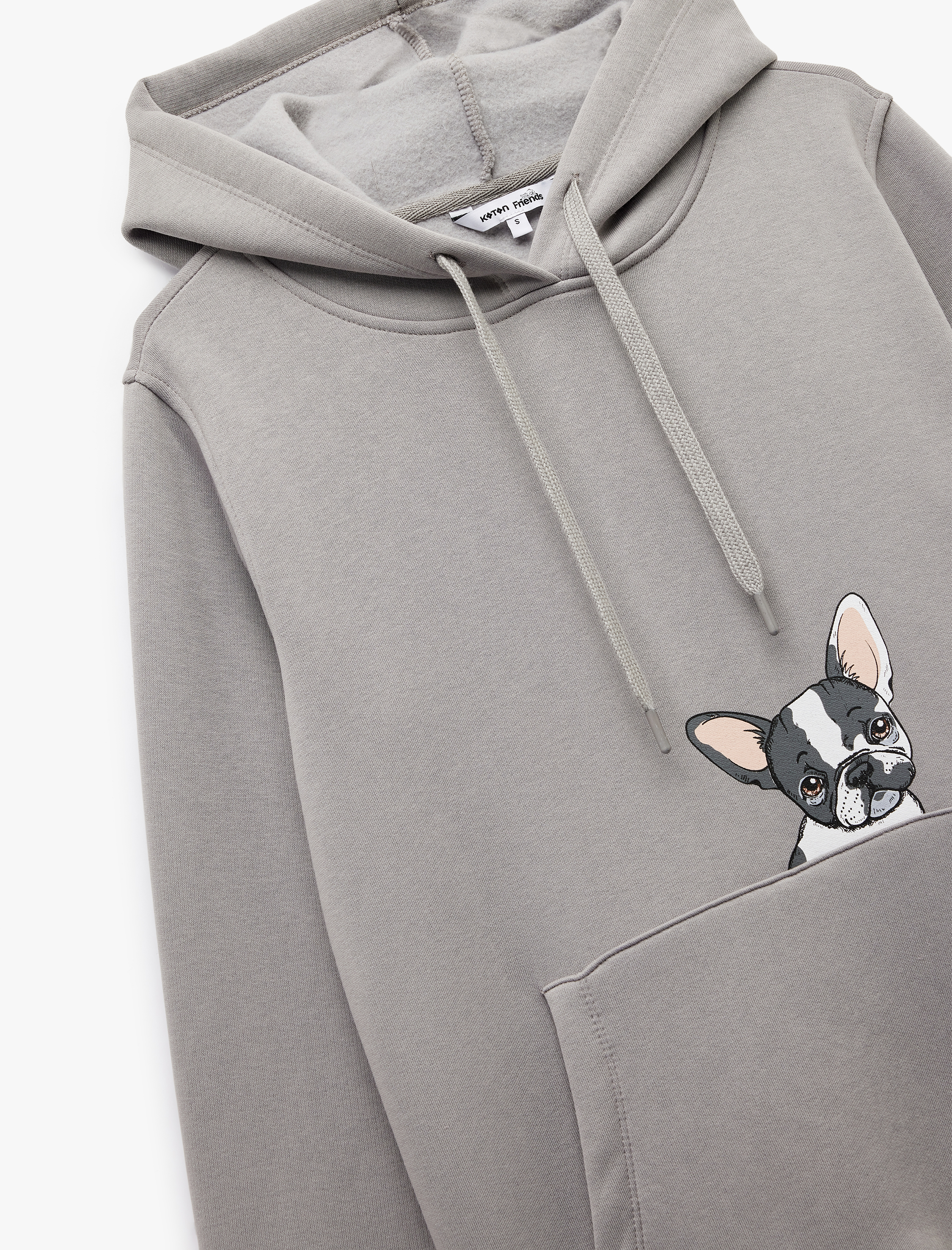   Köpek Baskılı Şardonlu Kanguru Cepli Kapüşonlu Sweatshirt