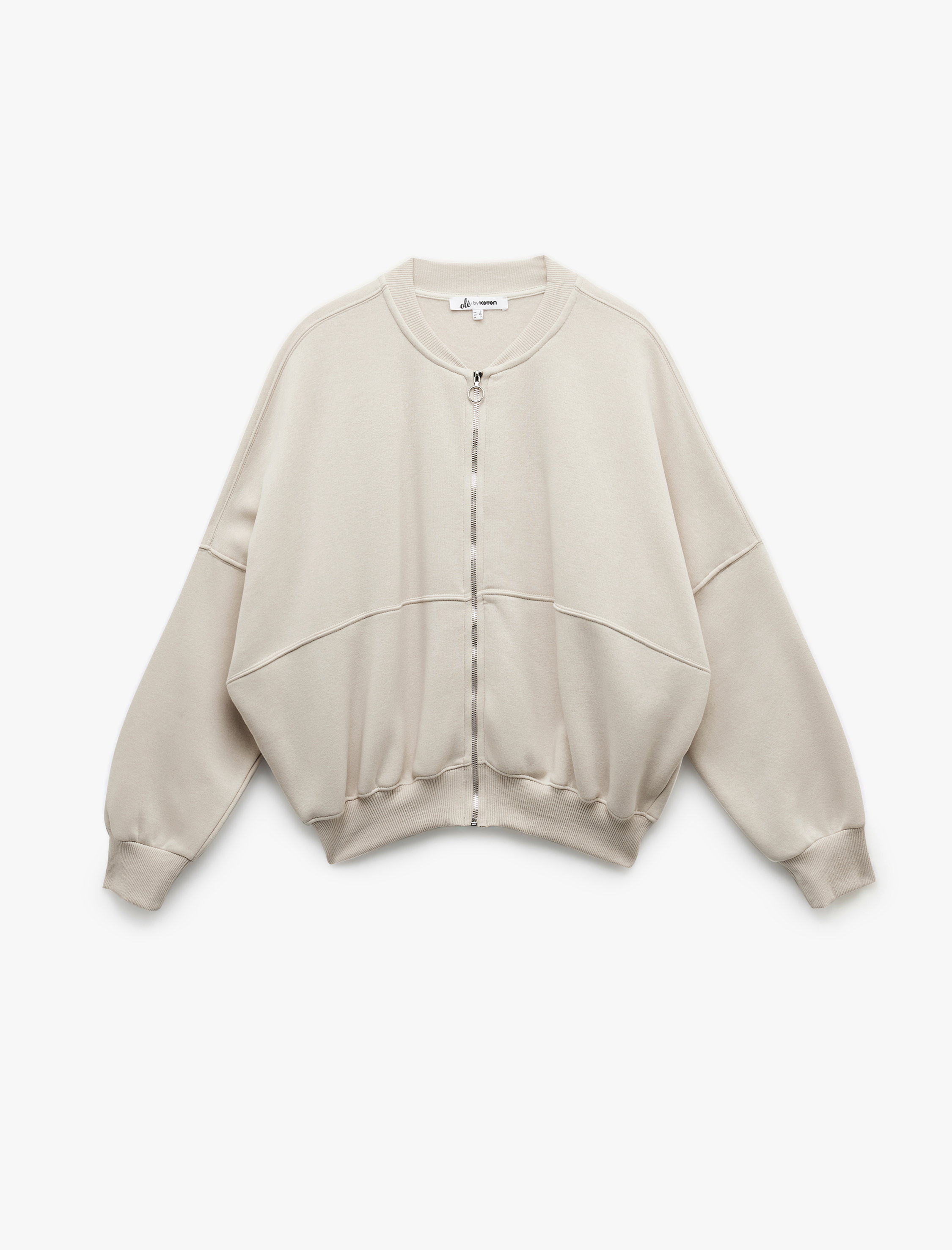   Üç İplik Şardonlu Uzun Kollu Fermuarlı Bomber Yaka Sweatshirt