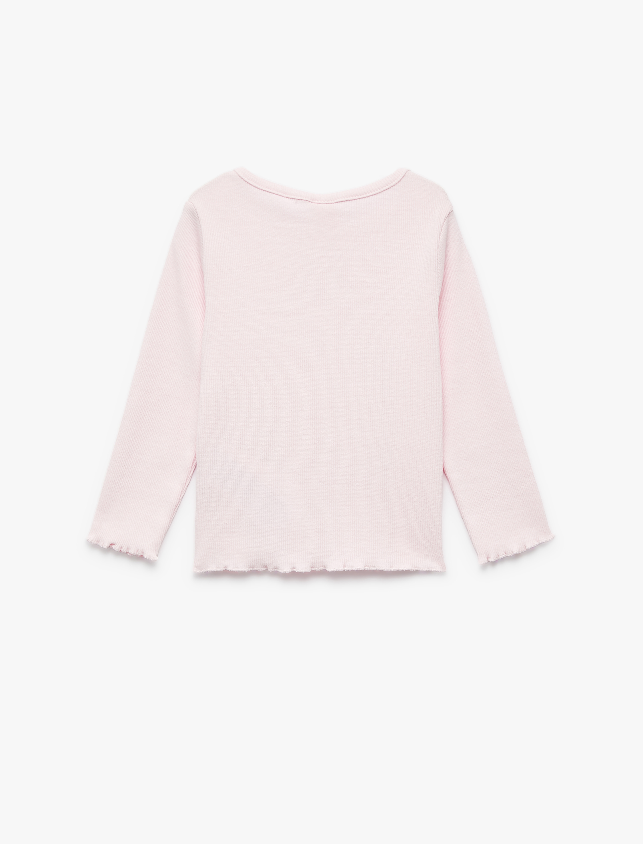  Kız Bebek Pamuklu Kaşkorse Bisiklet Yaka Fiyonk İşlemeli Uzun Kollu Tişört