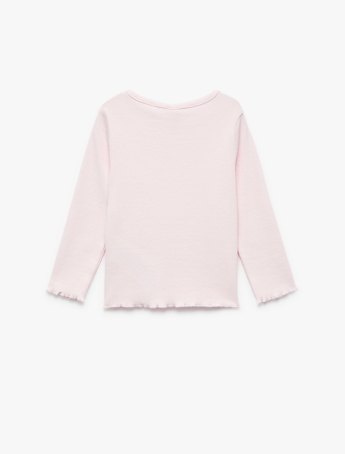 Kız Bebek Pamuklu Kaşkorse Bisiklet Yaka Fiyonk İşlemeli Uzun Kollu Tişört