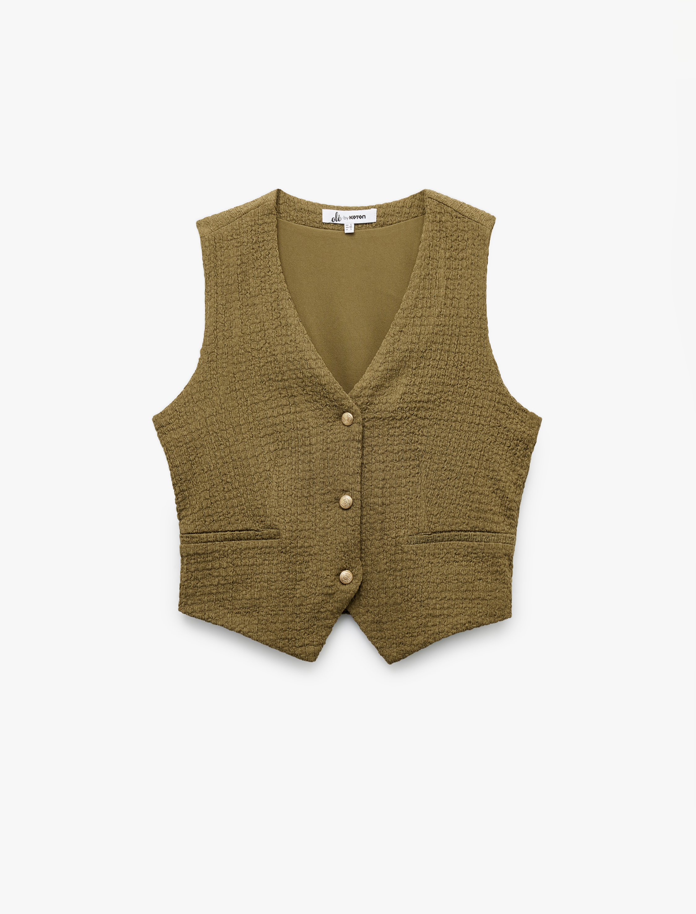   Düğmeli V Yaka Dar Kesim Fleto Cepli Kolsuz Yelek