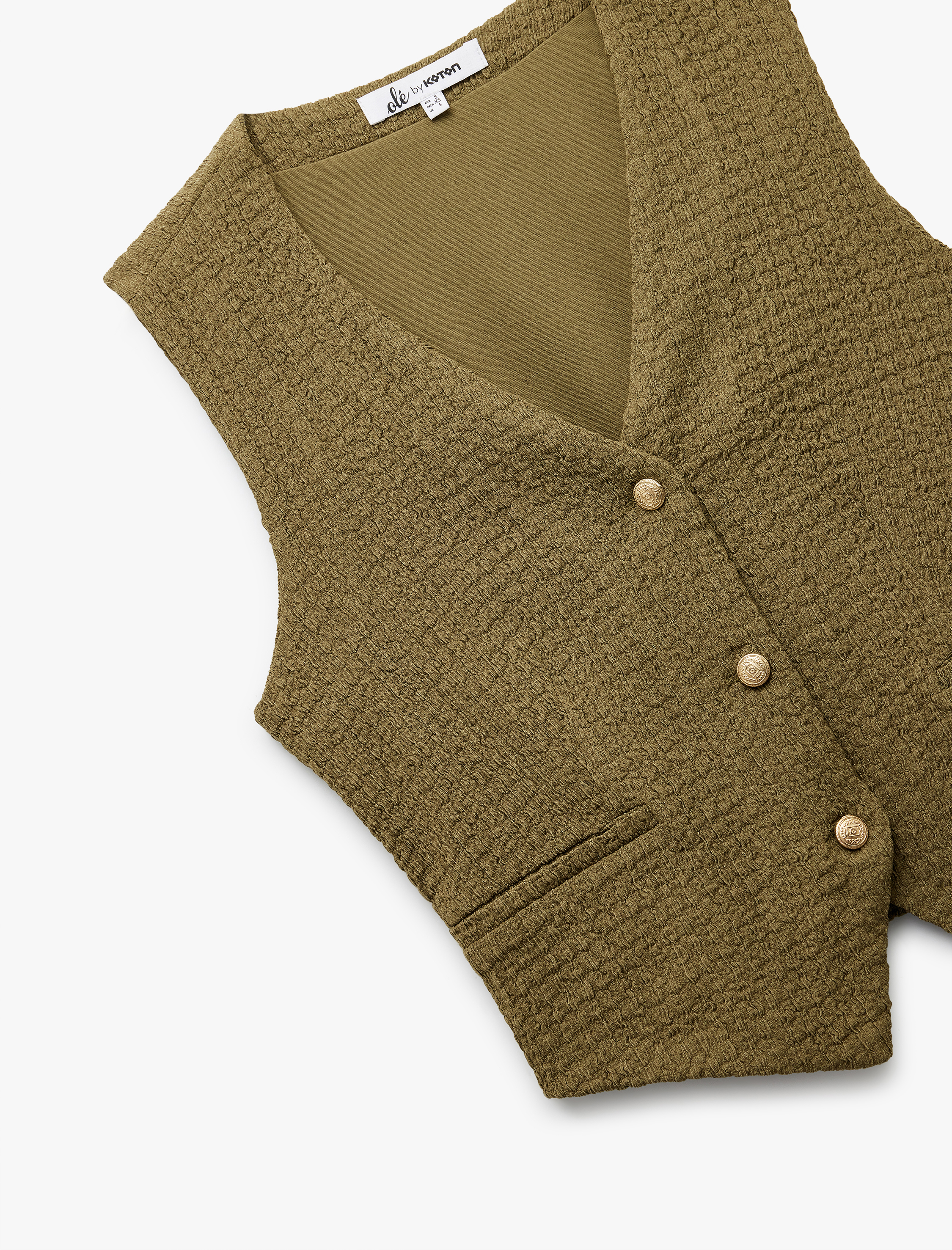   Düğmeli V Yaka Dar Kesim Fleto Cepli Kolsuz Yelek