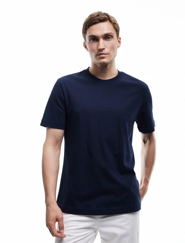  Pamuklu Kısa Kollu Regular Fit Bisiklet Yaka Basic Tişört